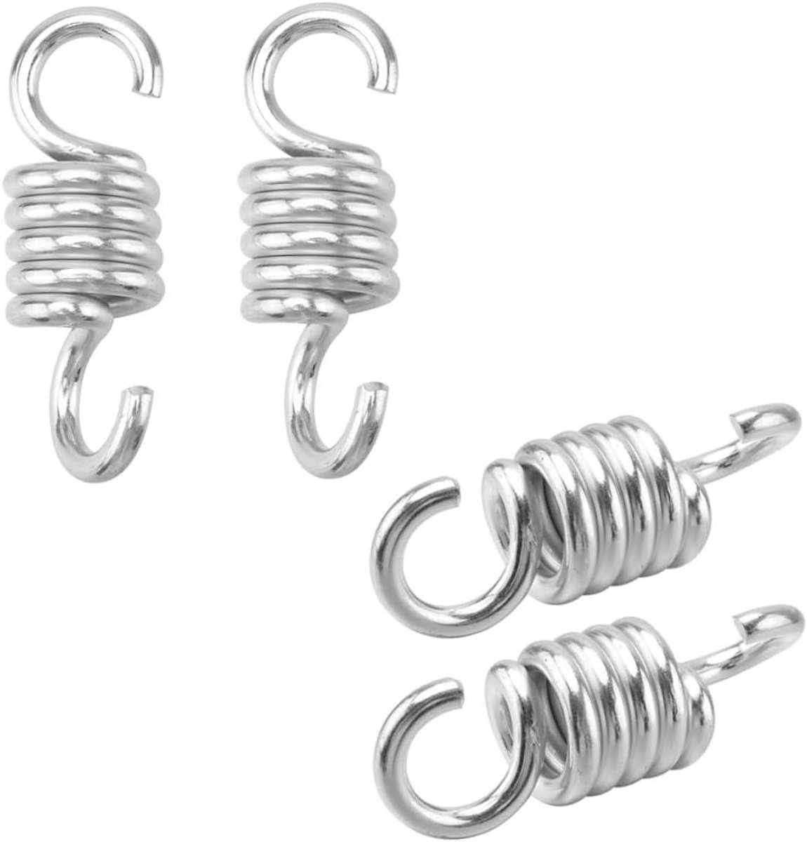 Hangmat Ophangset - Schommelveer Accessoire - Buiten Ontspannen - Schokabsorberend Ontwerp - 4 Stuks - Zilver