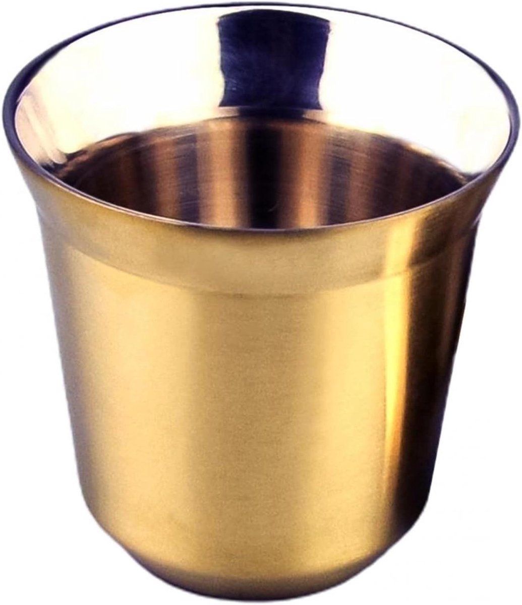 Koffiemok RVS - Espresso Mok - Genieten van Koffie - Dubbelwandig Geïsoleerd - 80ml - Goud