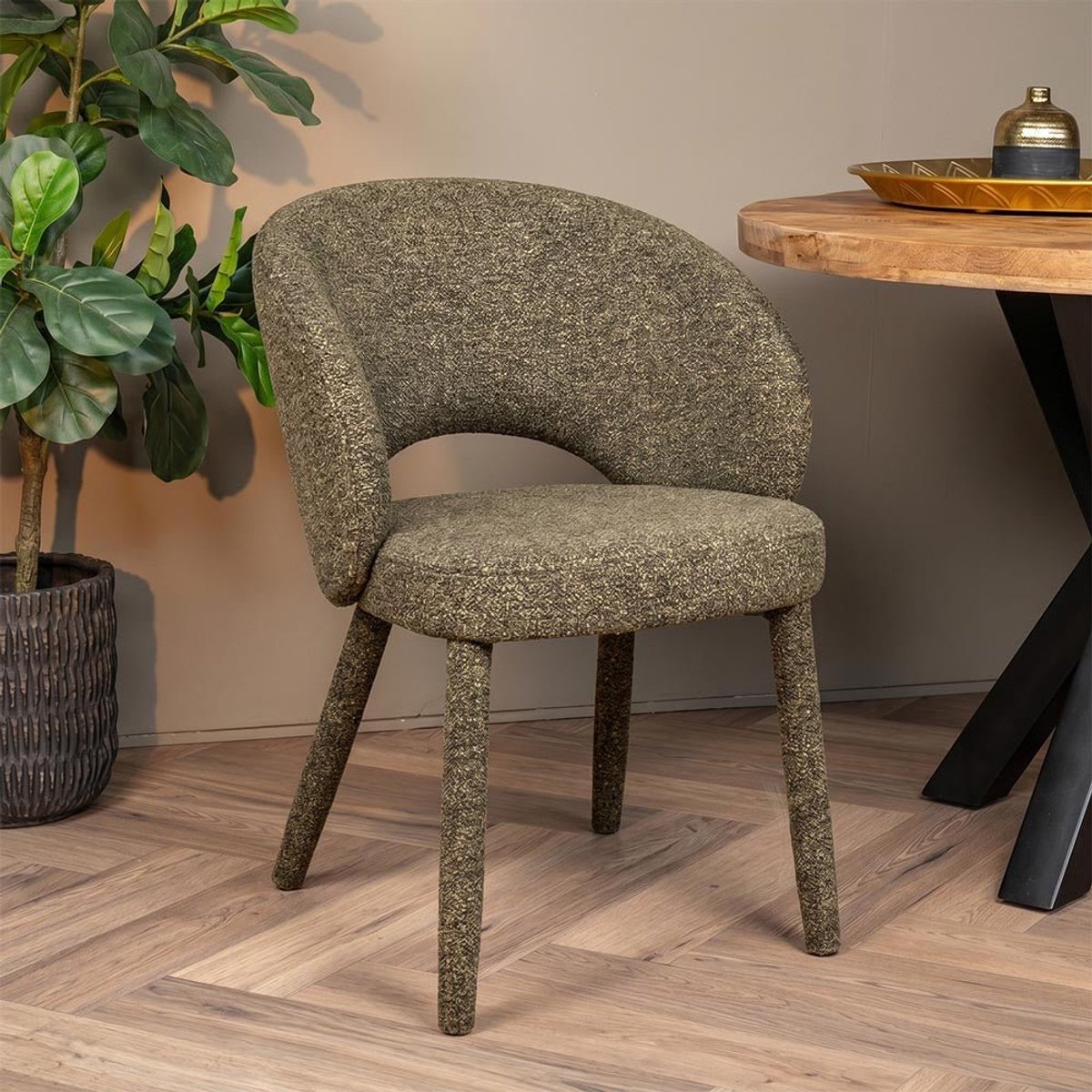Eetkamerstoel Tavira Taupe met stoffen onderstel Mahom