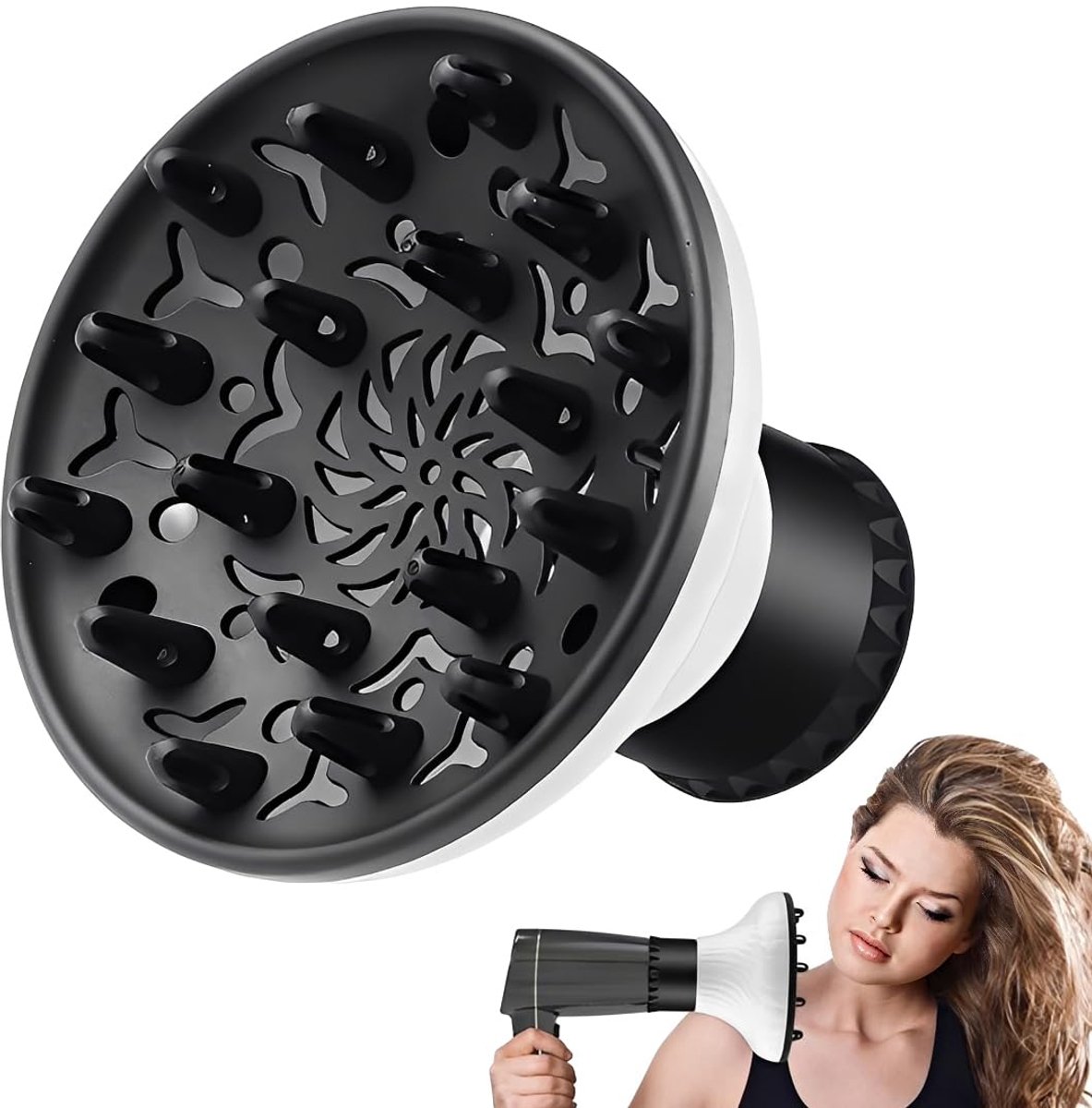 Universele haardiffuser, Geschikt voor krullend haar, verstelbaar van 4 cm tot 6 cm.