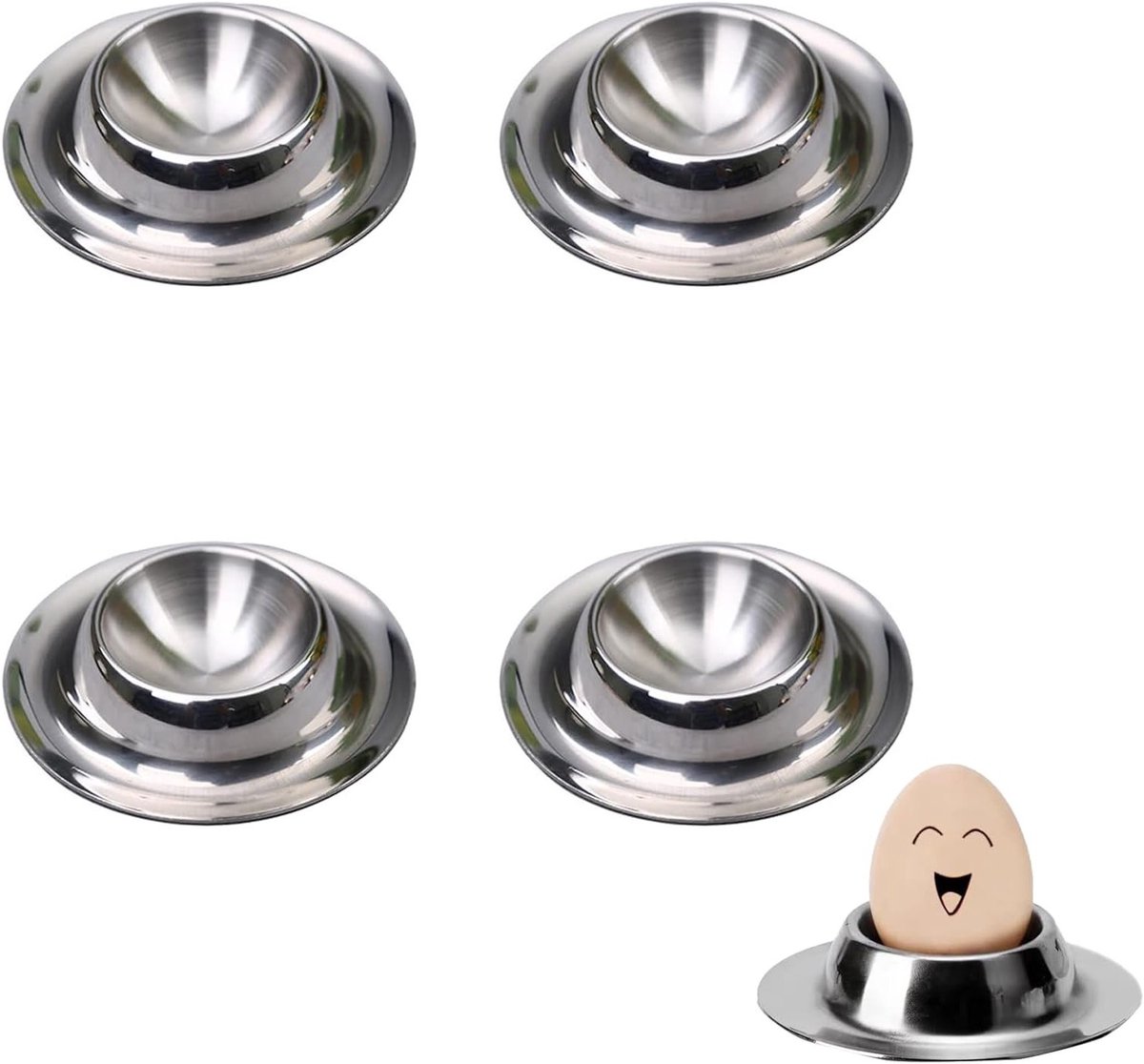 Set van 4 Ronde RVS Eierdopjes, Stapelbaar en Geschikt voor Thuis en Keuken, Vaatwasserbestendig