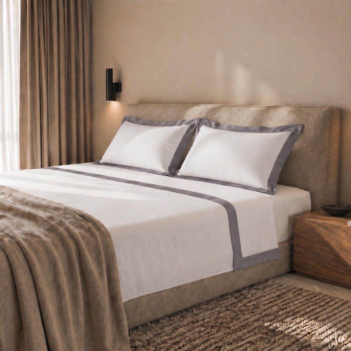The White Stone Lakenset Twijfelaar 100% Katoen met Decoratieve Satijnen Rand Donkergrijs | Hoeslaken 130x200 cm, Laken 190x295 cm en 1 Bijpassende Kussensloop