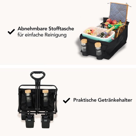 Handige Transportkar - Opvouwbare Kruiwagen - Buitenactiviteiten Ondersteunen - 180 kg Draagvermogen - 95 x 57 x 96 CM - Zwart — afbeelding 3