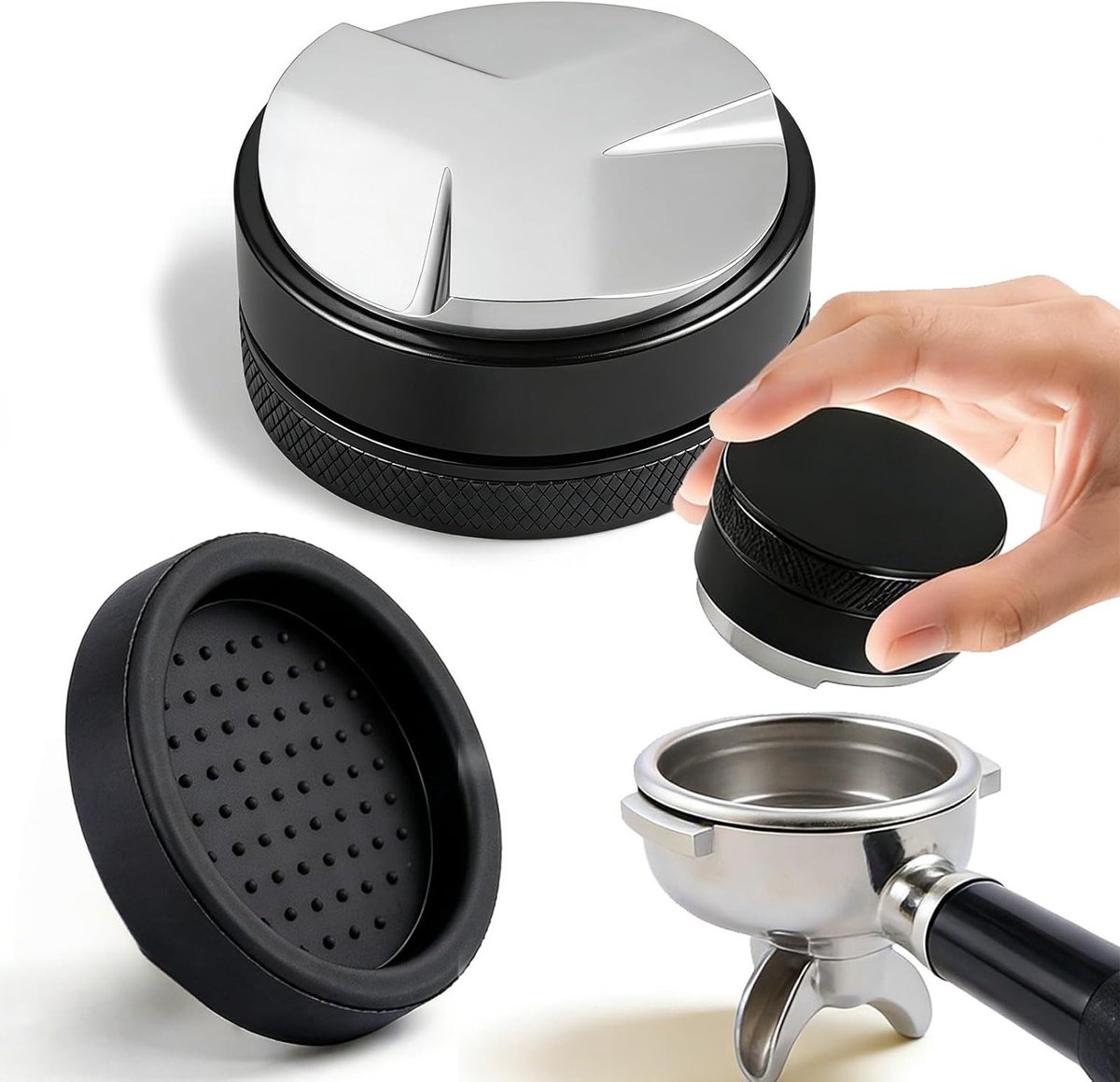 53mm Koffiedistributeur met Siliconen Mat voor 54mm Koffiefilterhouder Verstelbare Diepte en Antislip Accessoires voor Perfecte Espresso Bereiding