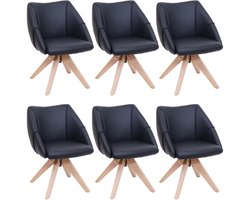 Set van 6 eetkamerstoelen MCW-Q52, keukenstoel, draaistoel, gestoffeerde stoel, eettafelstoel, draaibaar, hout, kunstleer ~ zwart