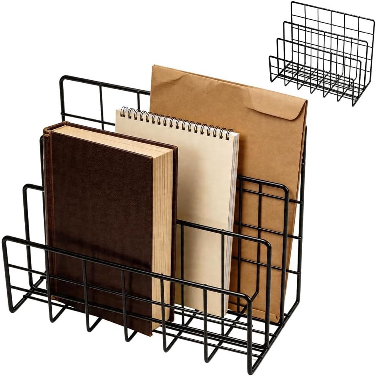 Bureau-organizer van metaal, 2 stuks desktop-ordners met 3 verticale vakken, stijlvolle brieforganizer voor kantoor en thuis, ideaal voor documenten en postsortering (zwart)