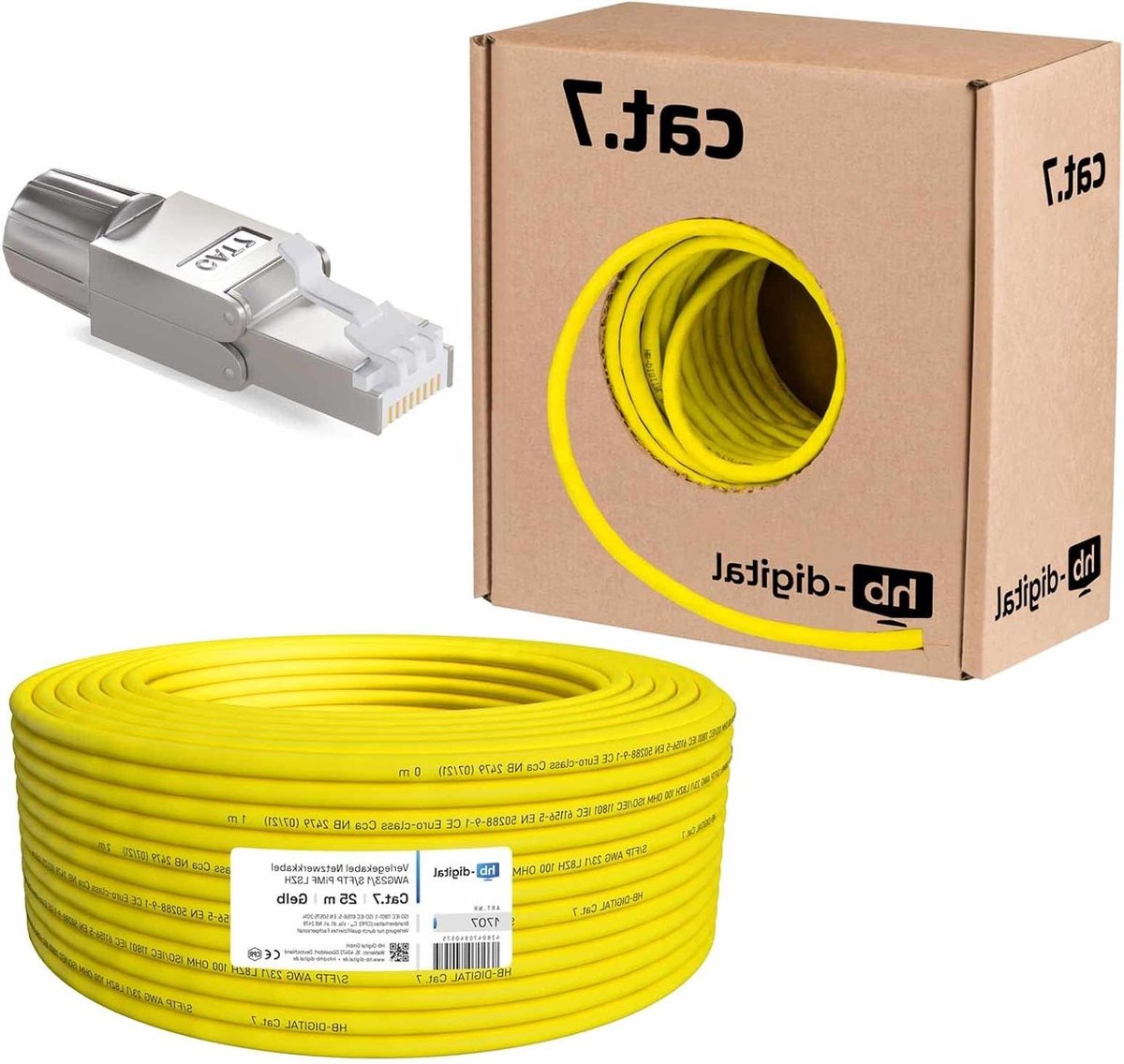 Netwerkkabel Set - LAN Kabel - Snelle Dataoverdracht - Pure Koper AWG23 - 25 Meter - Geel