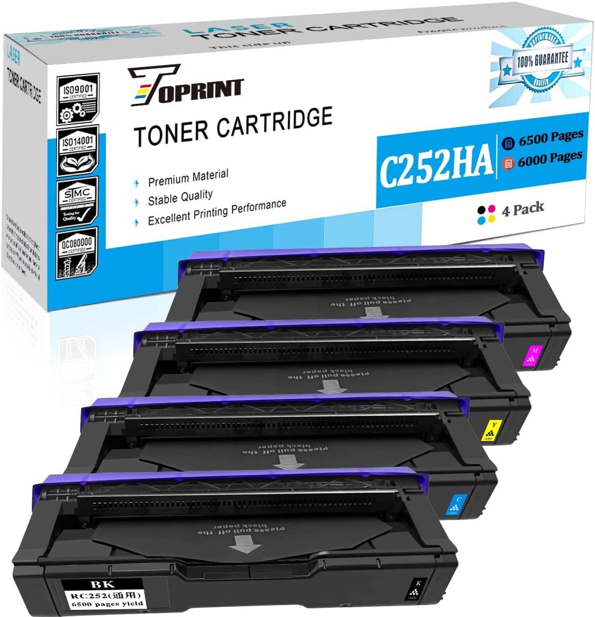 4 Kleuren Hoge Capaciteit Compatibele Tonercartridges voor Ricoh SP C252 C262 Series - Zwart, Cyaan, Magenta, Geel