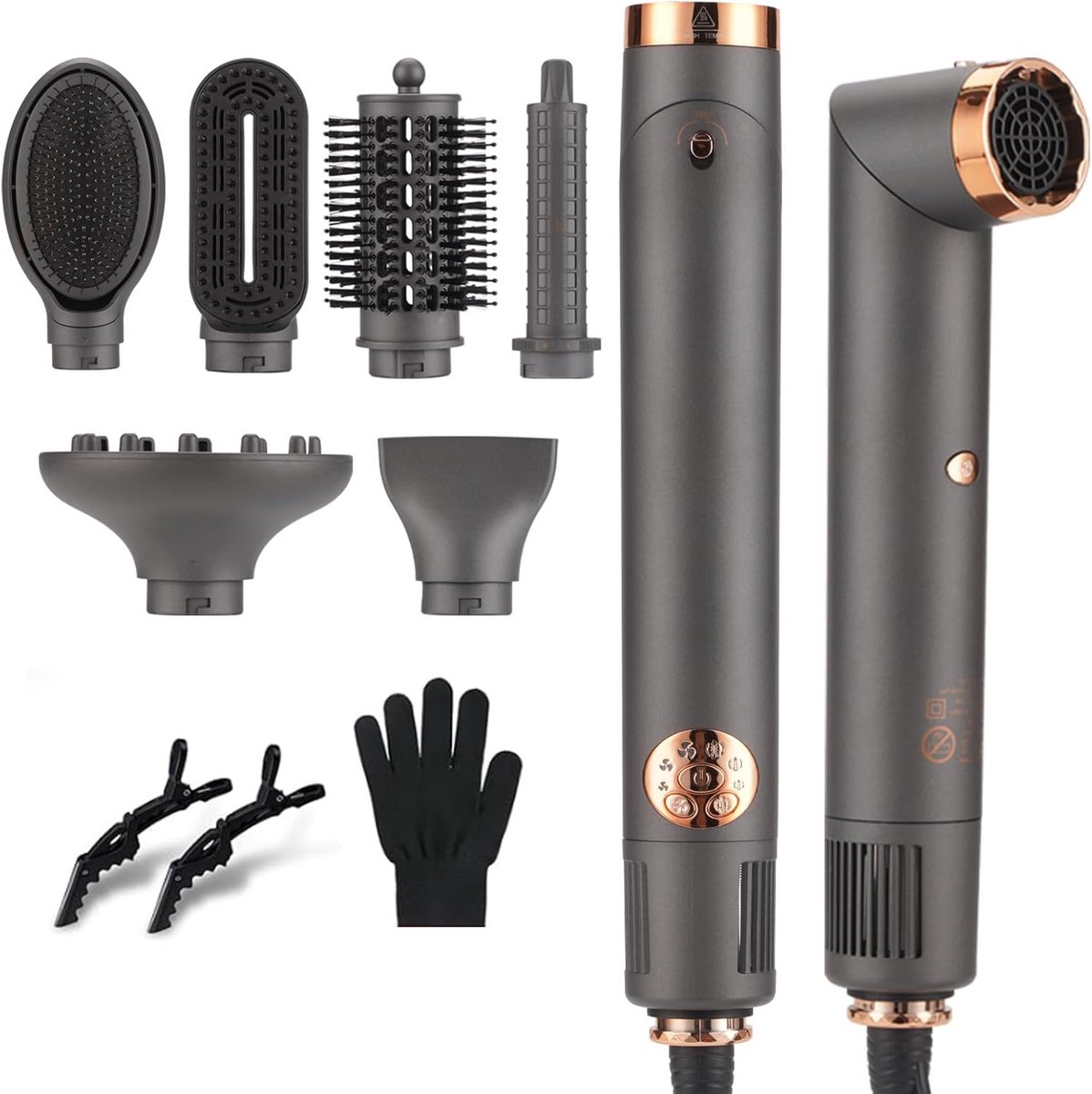 Haarstyler 6-in-1 - Multistyler Warmeluchtborstel - Haar Stylen - 200 Miljoen Negatieve Ionen - 1400W - Zwart