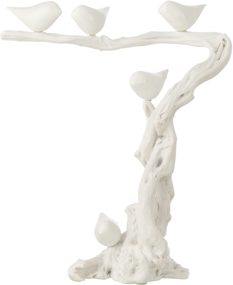 J-Line decoratie Vogel Op Tak - polyresin - wit - small