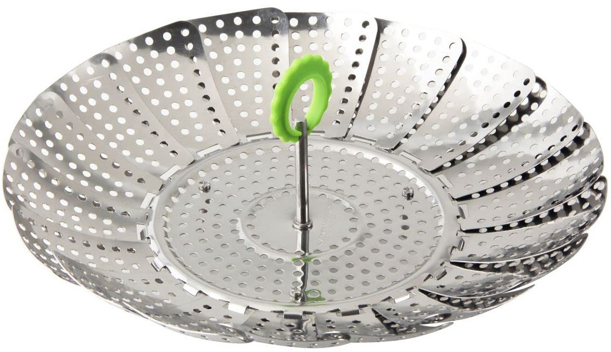 Stoominzet Pan - Gezond Koken - Groenten Stomen - Flexibel Verstelbaar - Ø 24 cm - Zilver Groen
