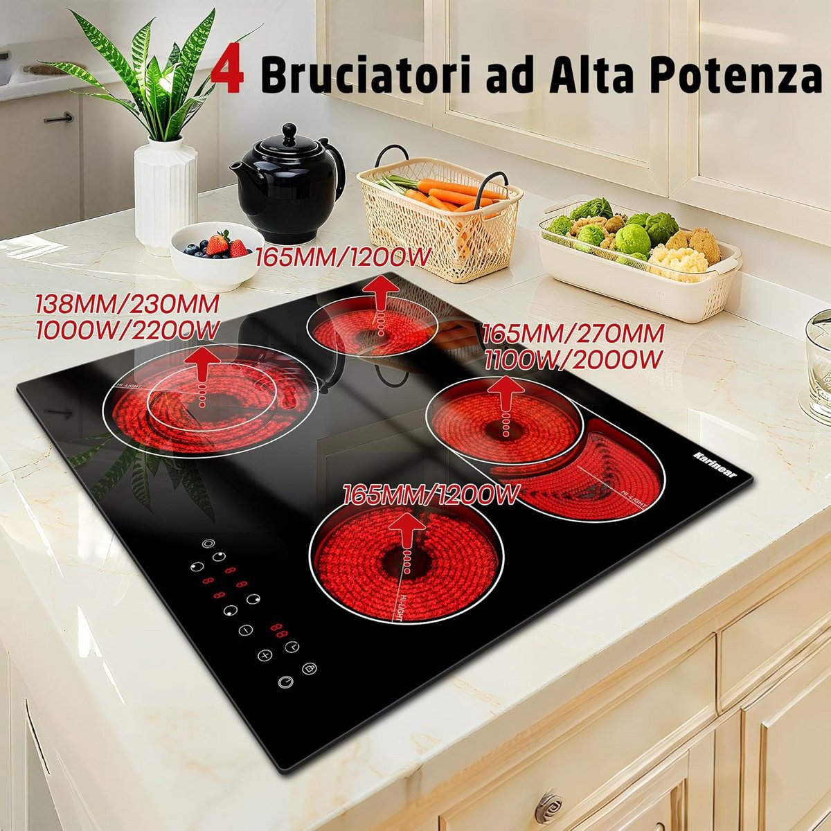 Keramische Kookplaat - Inbouw Kookplaat - Thuis Koken - 4 Zones Dubbele Zone - 60cm - Zwart