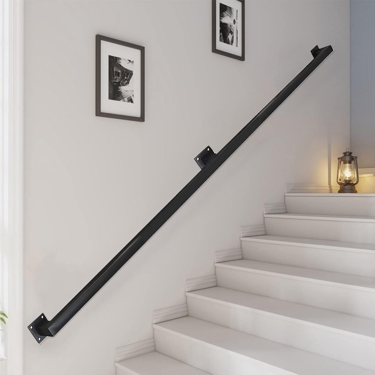 Trapleuning set - Steunrail handgreep - Veilig omhoog - Smeedijzer gegalvaniseerd - 360cm lengte - Zwart