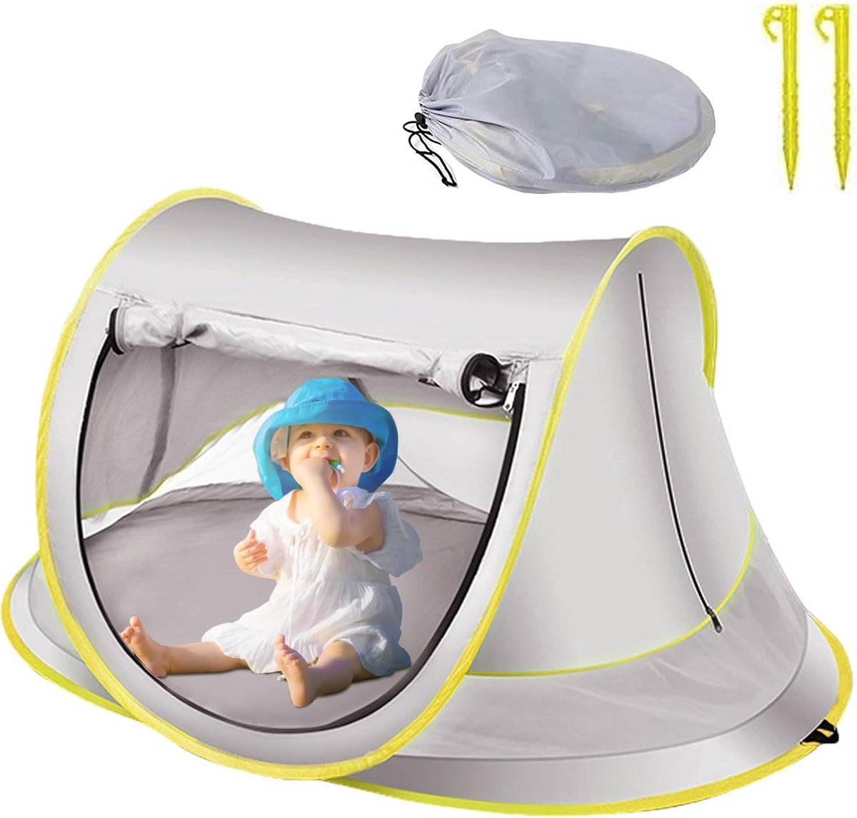 Babystrandtent - Reistent Zonwering - Veilig Spelen - Automatisch Pop-up - 109 x 65 x 50 cm - Blauw