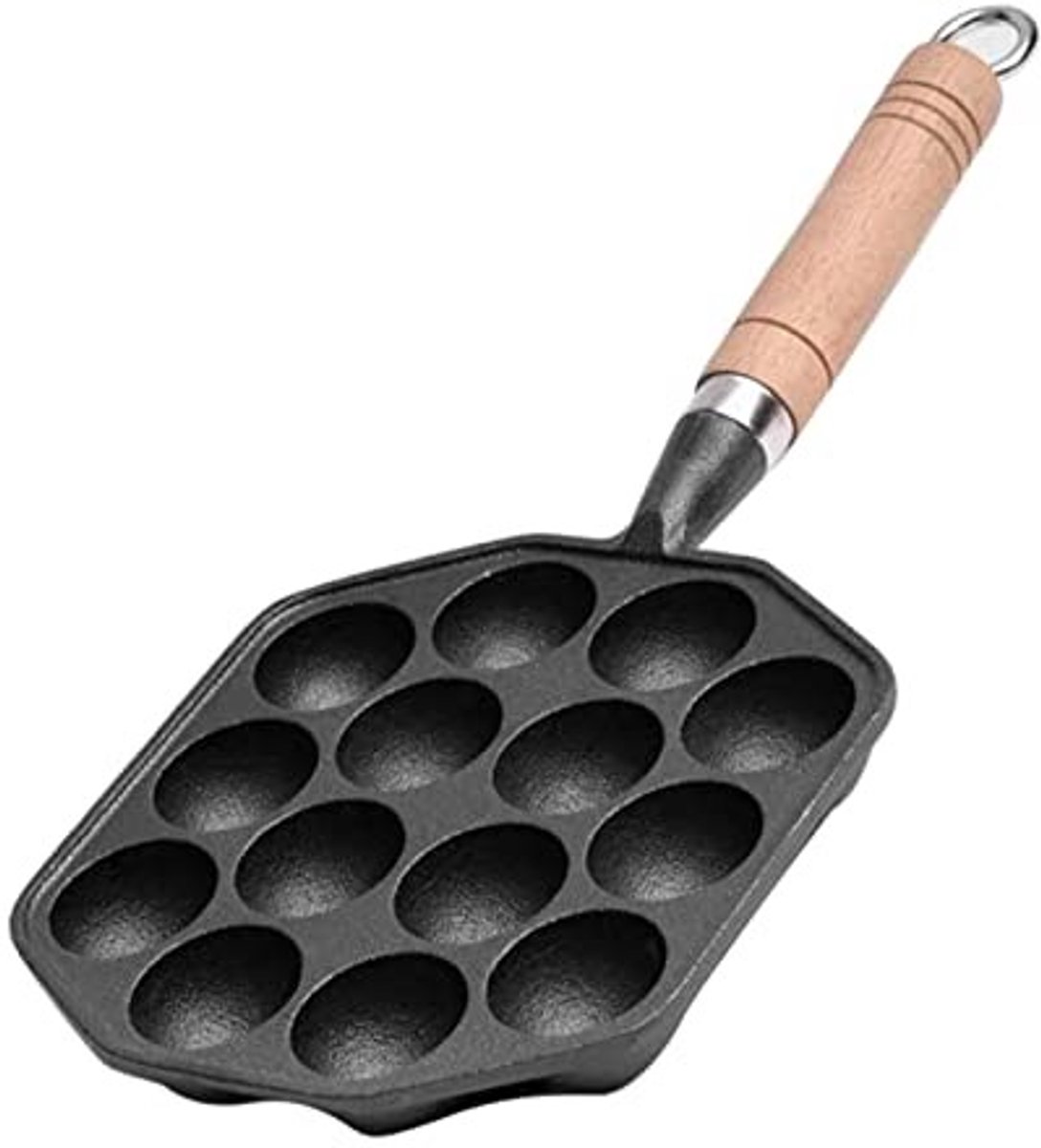 Dailygoods- Takoyaki Pan 14 Gaten - Gietijzeren Grillpan - Afneembaar Handvat - Anti-aanbak - Hittebestendig - Duurzaam Materiaal