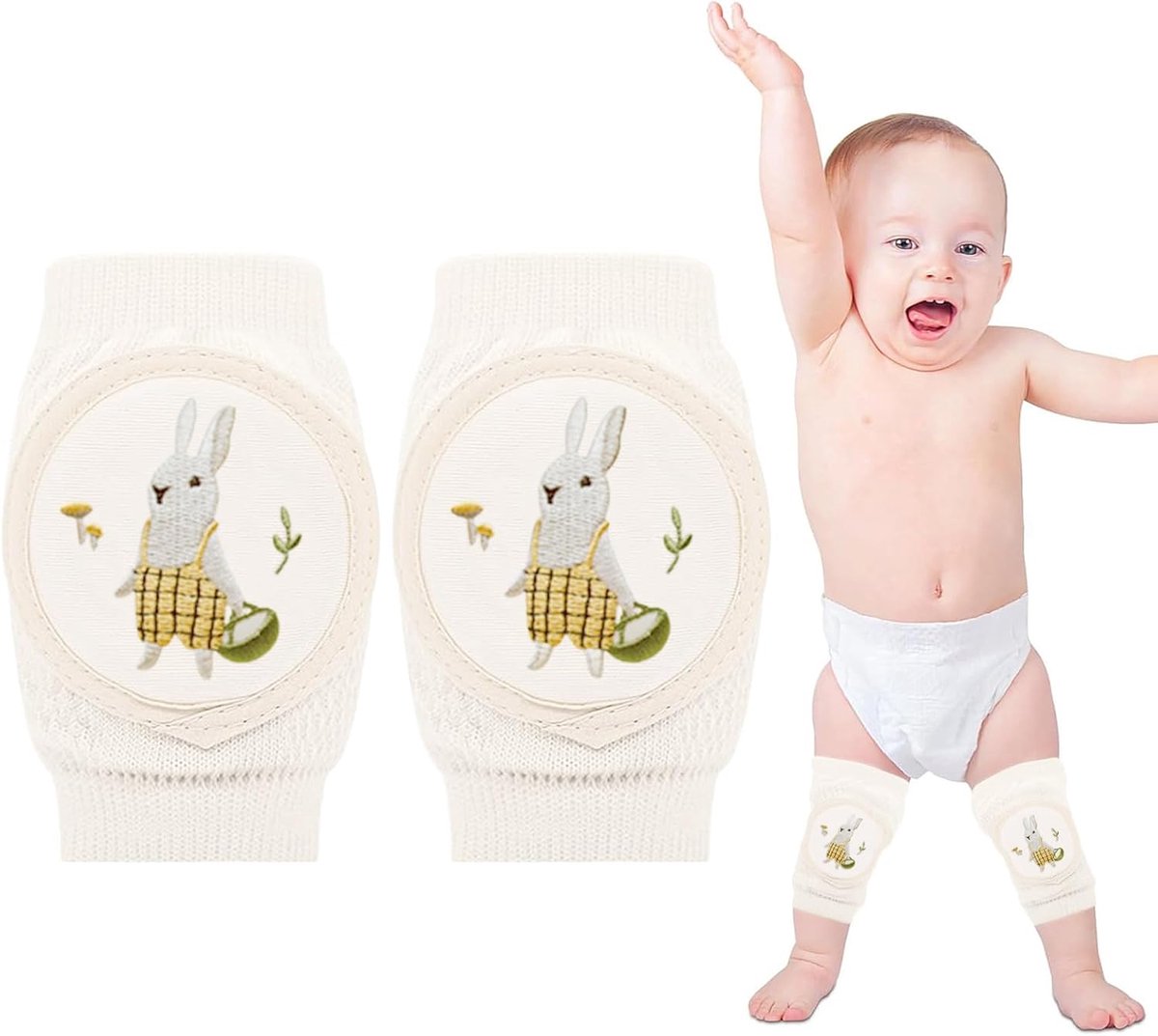Baby Kniebeschermers - Kruipbeschermers Peuters - Bescherming Tijdens Kruipen - Ademend Schuim Ontwerp - 13 x 8.5 cm - Zwart Beige