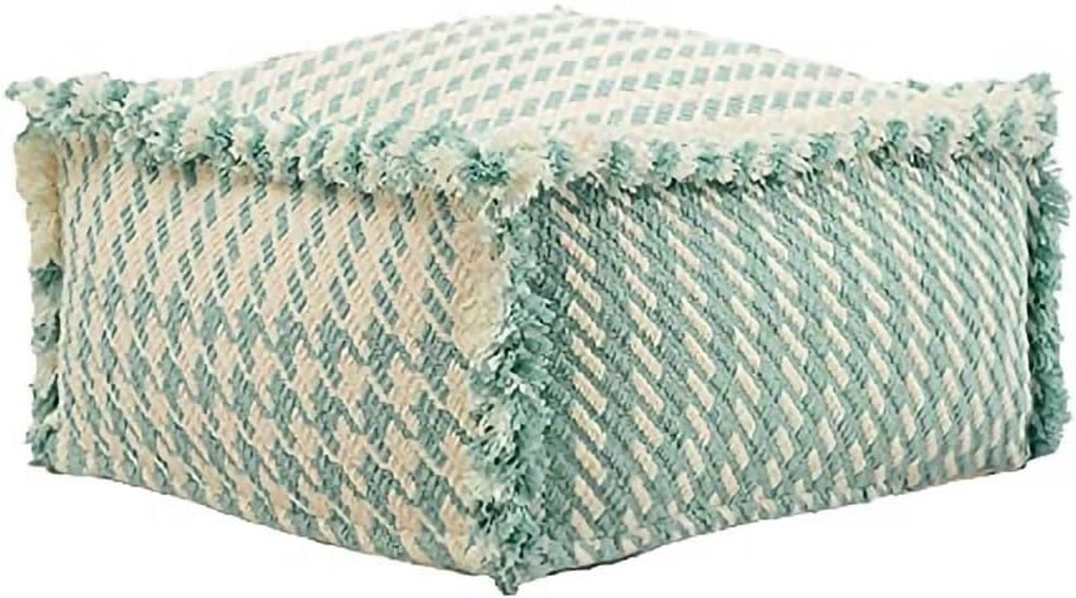 Decoratieve Poefhoes - Voetbankhoes - Woonkamer Decoratie - Handgeweven Kwaliteit - 40x40x20cm - Lichtgroen