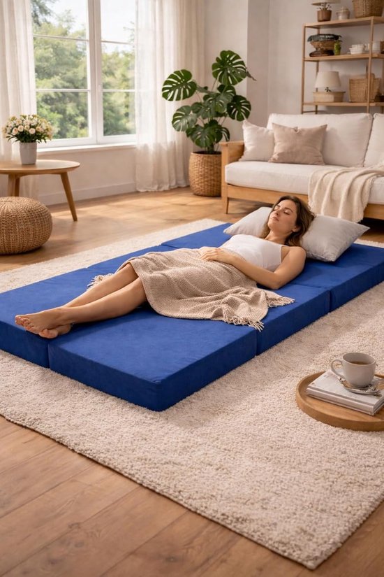 Opvouwbare Matras - Gastenbed VOUWBED - Comfortabel Slapen - Oeko-Tex Gecertificeerd - 120 x 200 cm - Blauw — afbeelding 4