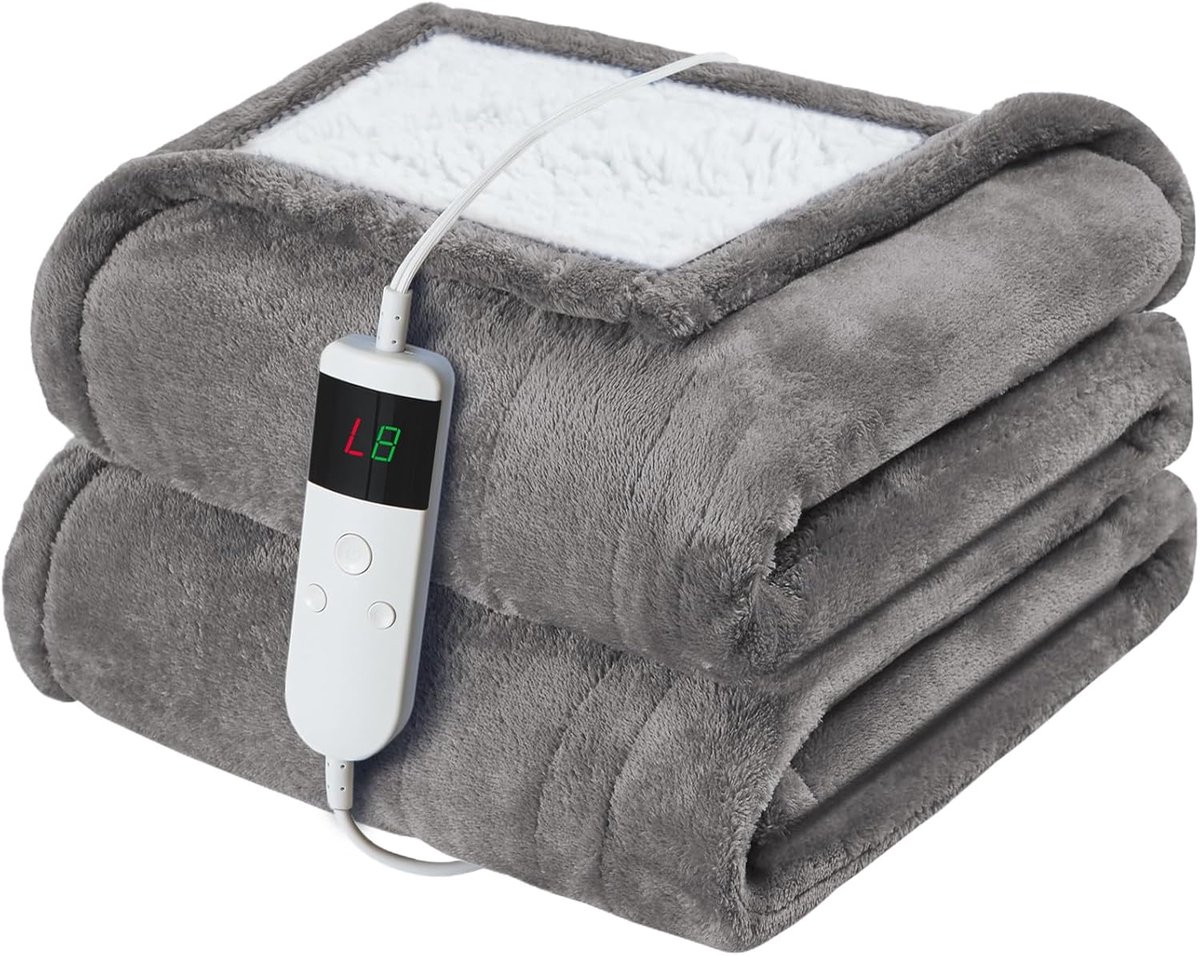 Elektrische Deken - Verwarmde plaid - Ontspannen warmte - Automatische uitschakeling - 150 x 180 cm - Lichtgrijs