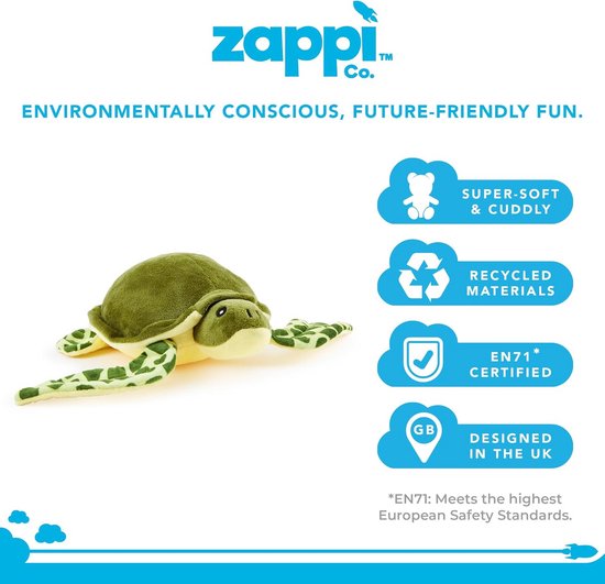 Gerecyclede Knuffel - Zeeschildpad Speelgoed - Spelen en Leren - 100% Gerecyclede Vulling - 30cm Breed - Groen — afbeelding 2