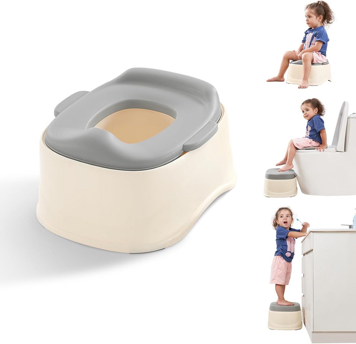 Peuter Potje - Zindelijkheidstraining Kind - Leren Zindelijkheid - 3-in-1 Groeiend Mee - Tot 36kg - Wit Grijs