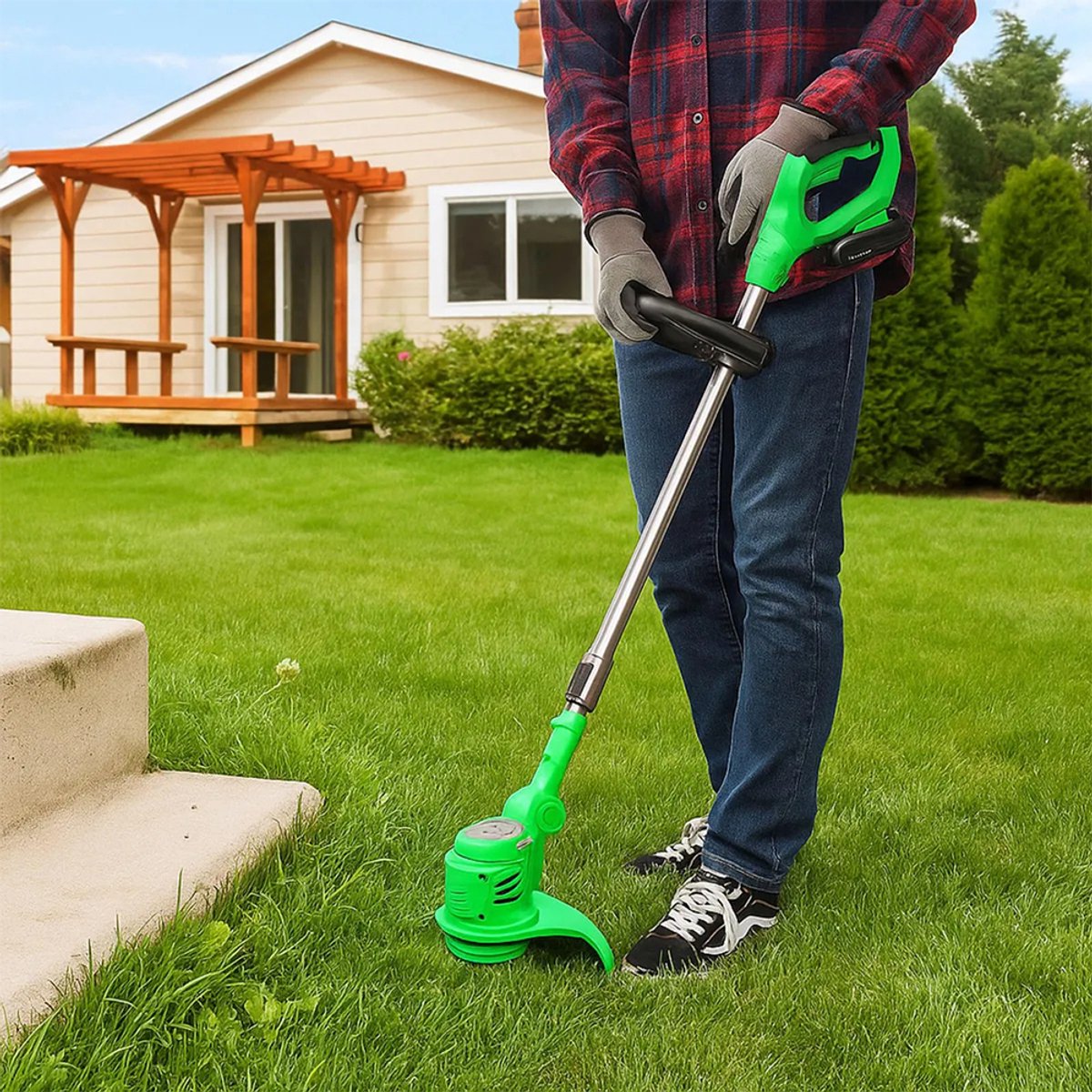 Green-Power Lithium-ion Grasmaaier – Compacte Multifunctionele Grasmaaier voor Thuisgebruik – Oplaadbaar Handgereedschap voor het Snoeien van Takken en Gazon – D-vormig Handvat – Accuduur van 45-60 minuten – Telescopische Handgreep – foto 3