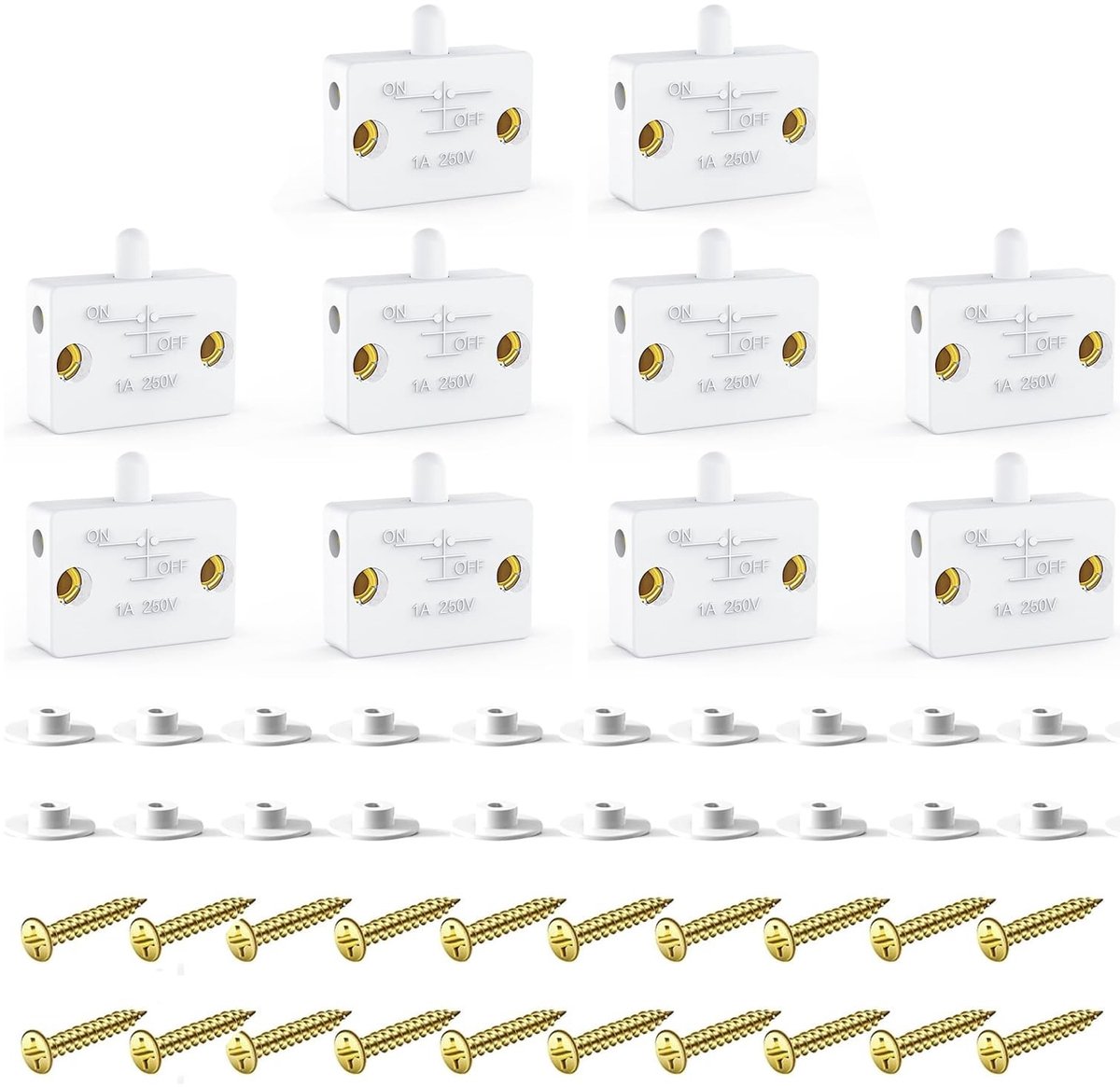 Dailygoods - Kast Deurschakelaar - 10 Stuks - Touch Switch 250V 1A - Eenvoudige installatie - Geschikt voor verlichting - Strak design - Wit