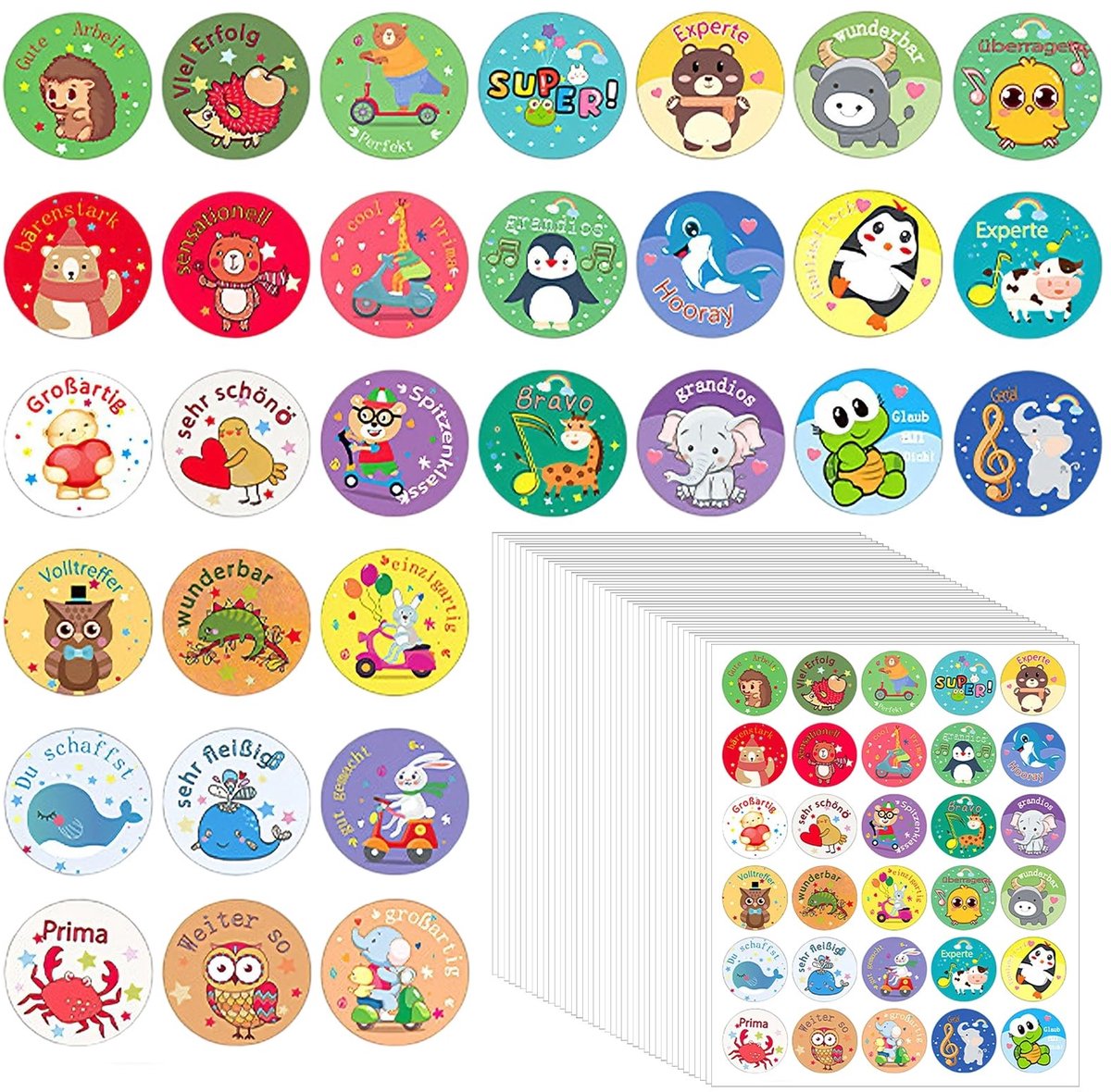 Dailygoods- Dierenstickers 1200 stuks - Beloningsstickers - Ronde Stickers - Schattige Cartoonstickers - Lerarenbenodigdheden - Positieve Gedragsversterking