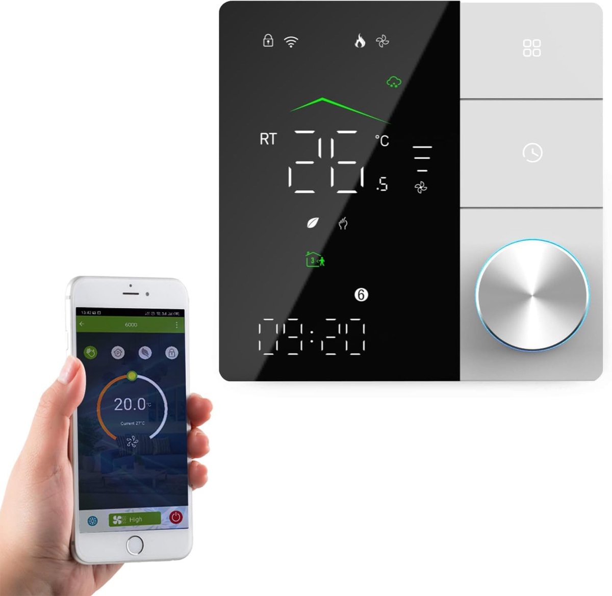Slimme Thermostaatknoppen - Verwarming Bediening - Energie Besparen - App Bediening - 8.8 x 8.8 cm - Wit