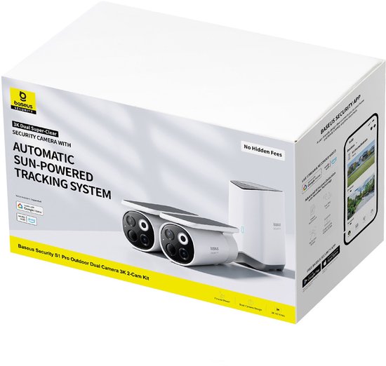 Baseus Beveiligingscamera set S1 pro - Draadloos - Slimme beveiliging - Meedraaiende Zonnepaneel - Buiten - 3K Camera - 2 camera’s - WIFI - Inclusief Homestation - Waterdicht - Weerbestendig - Nachtzicht - Wit van Baseus — afbeelding 3