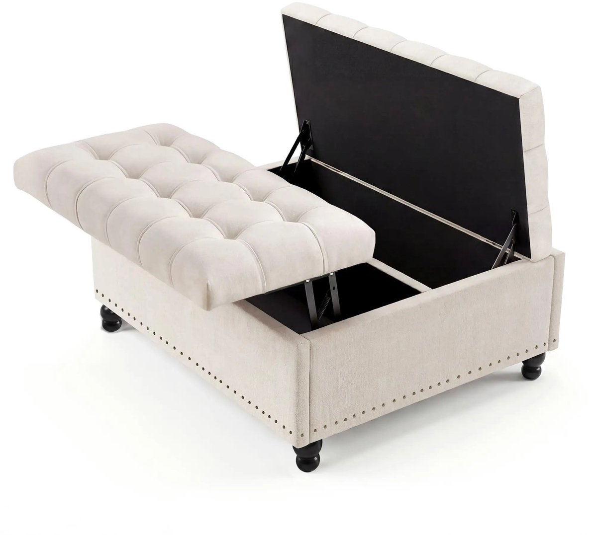 CINK Living® Opbergbank Beige 90x90 cm - Hocker met Opbergruimte - Poef met Deksel - Voetenbank - Salontafel - Opbergbox voor Woonkamer & Slaapkamer'