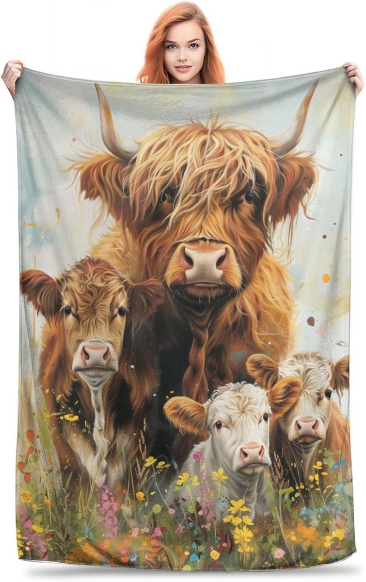 Pluche Flanellen Deken - Zachte Plaid - Gezelligheid Thuis - Ultrazacht Flanel - 125 cm x 127 cm - Hoogland Koe