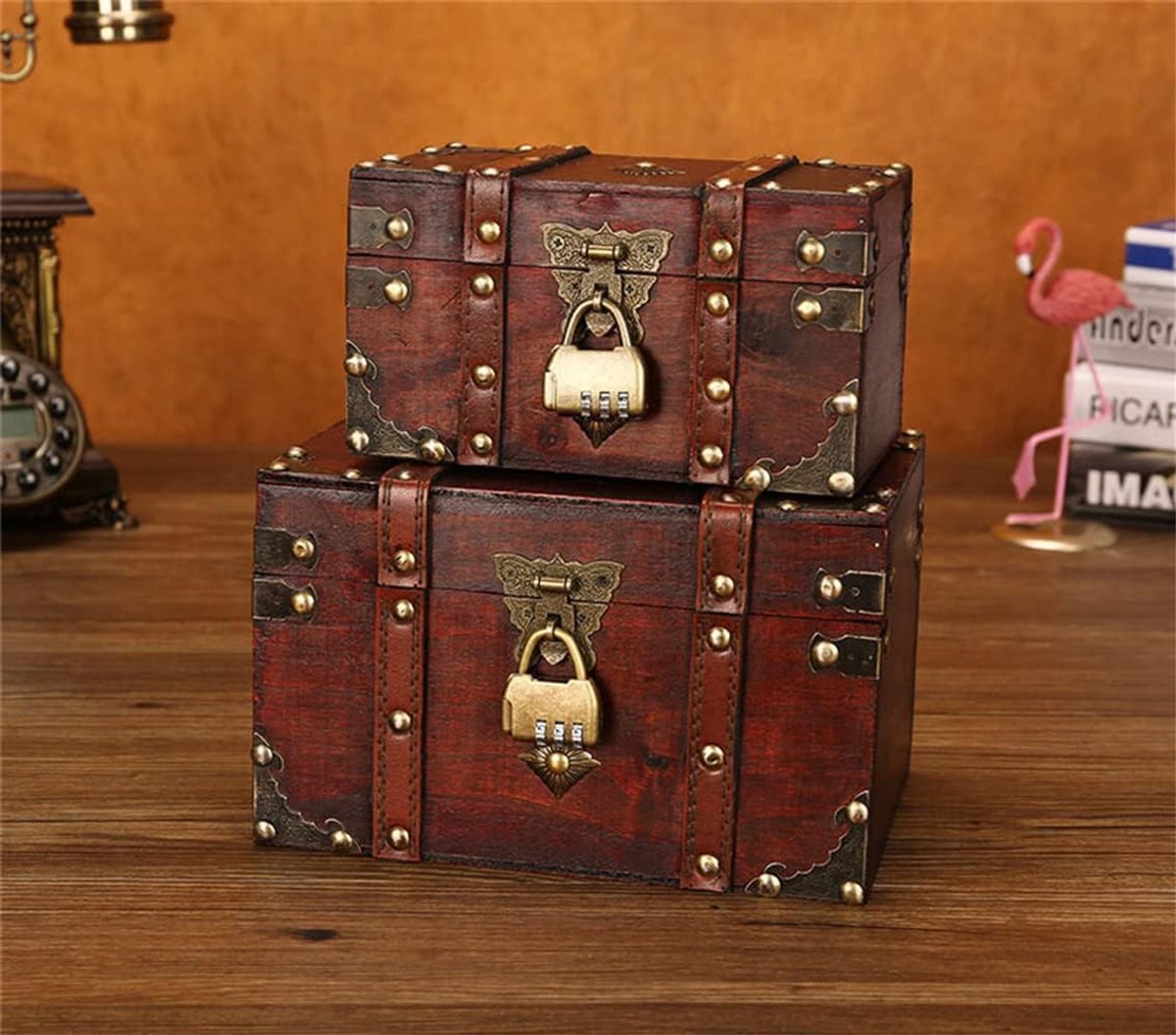 Decoratieve Opbergdozen - Schatkistjes Set - Sieraden Opbergen - Handgemaakte Stijl - Set van 2 - Antiek Bruin