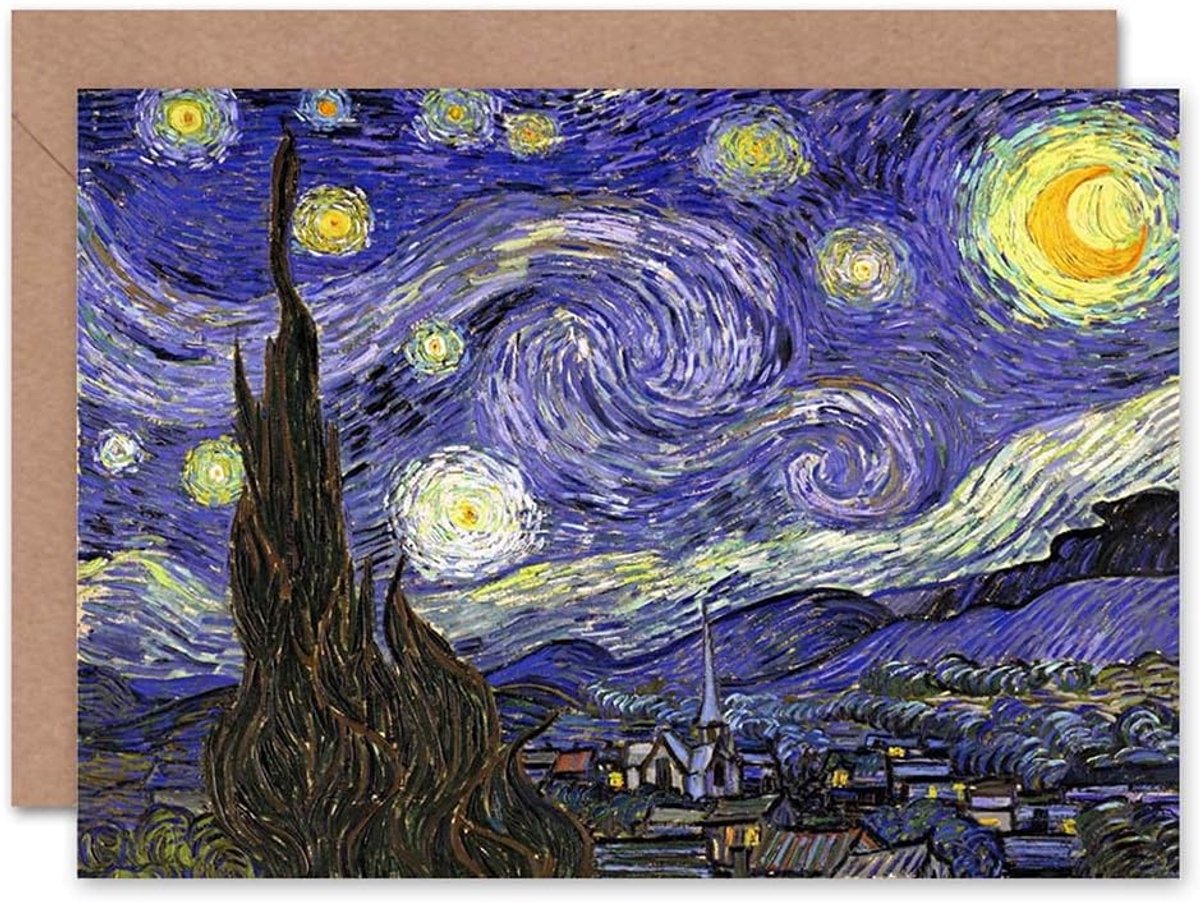 Wenskaart - Blanco kaart - Persoonlijke boodschap - Dikke kunstpapier - 17.5 x 12.5 cm - Sterrennacht