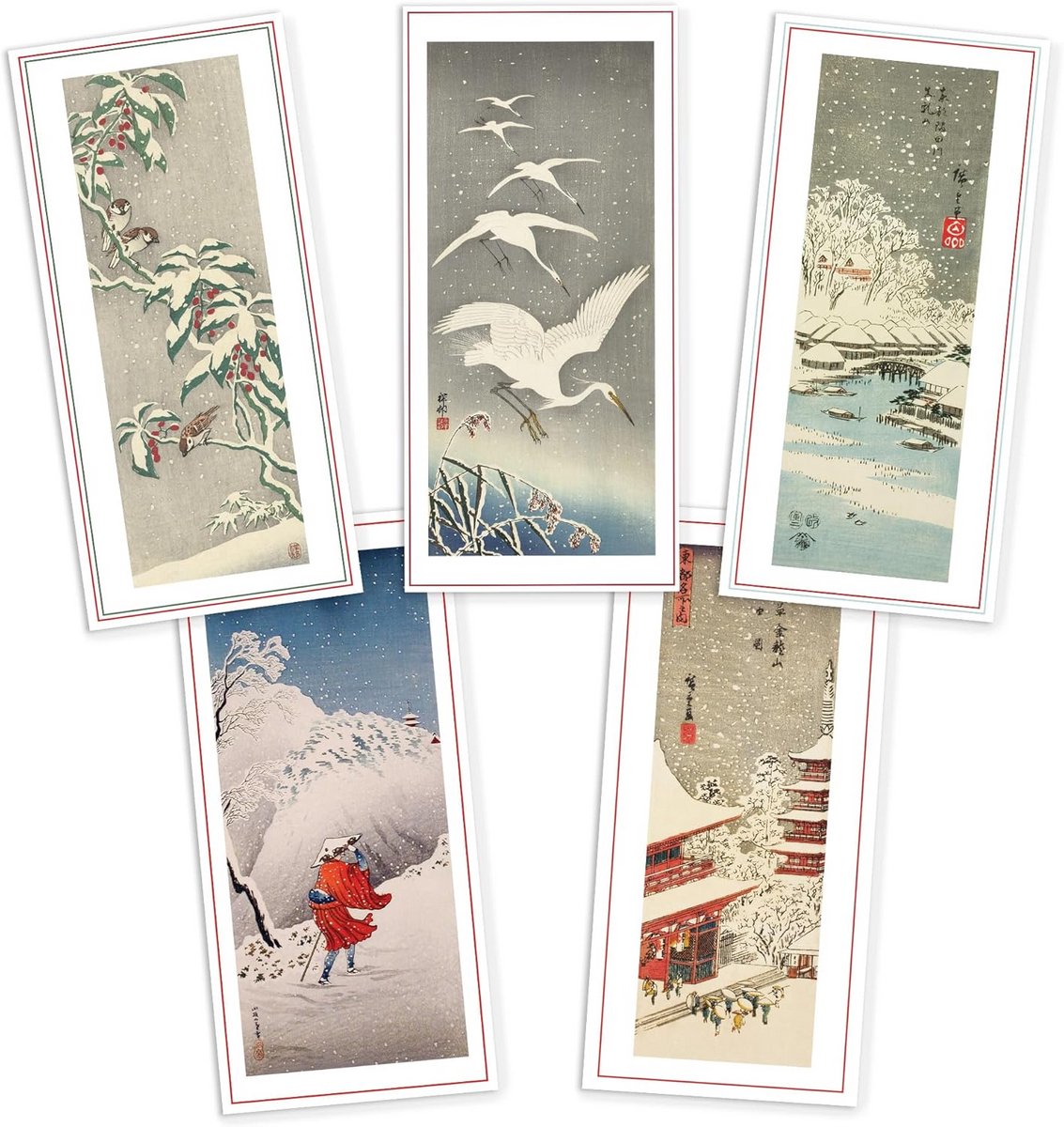 Wenskaarten Set - Luxe kaarten - Feestelijke groeten - Unieke kunstprints - 5 stuks DL formaat - Meerkleurig