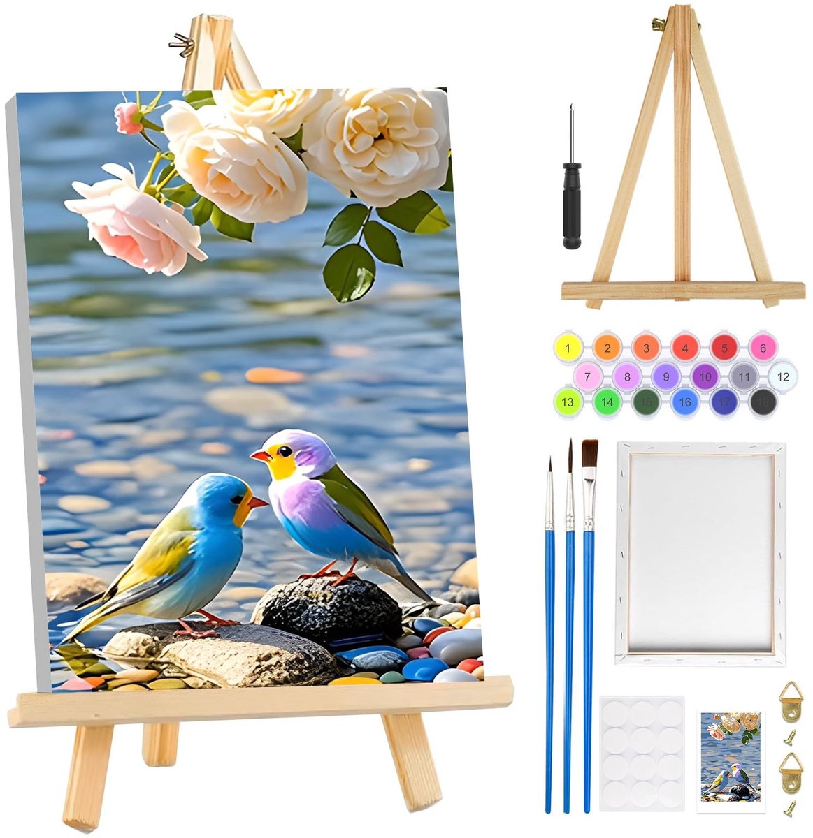 Dailygoods- Schilderen op Nummer - 8 x 8 Inch Canvas met Frame - Ezel - Voor Kinderen/Volwassenen - Creatieve Hobby - Duidelijk Voorgedrukte Texturen - Schilderkit