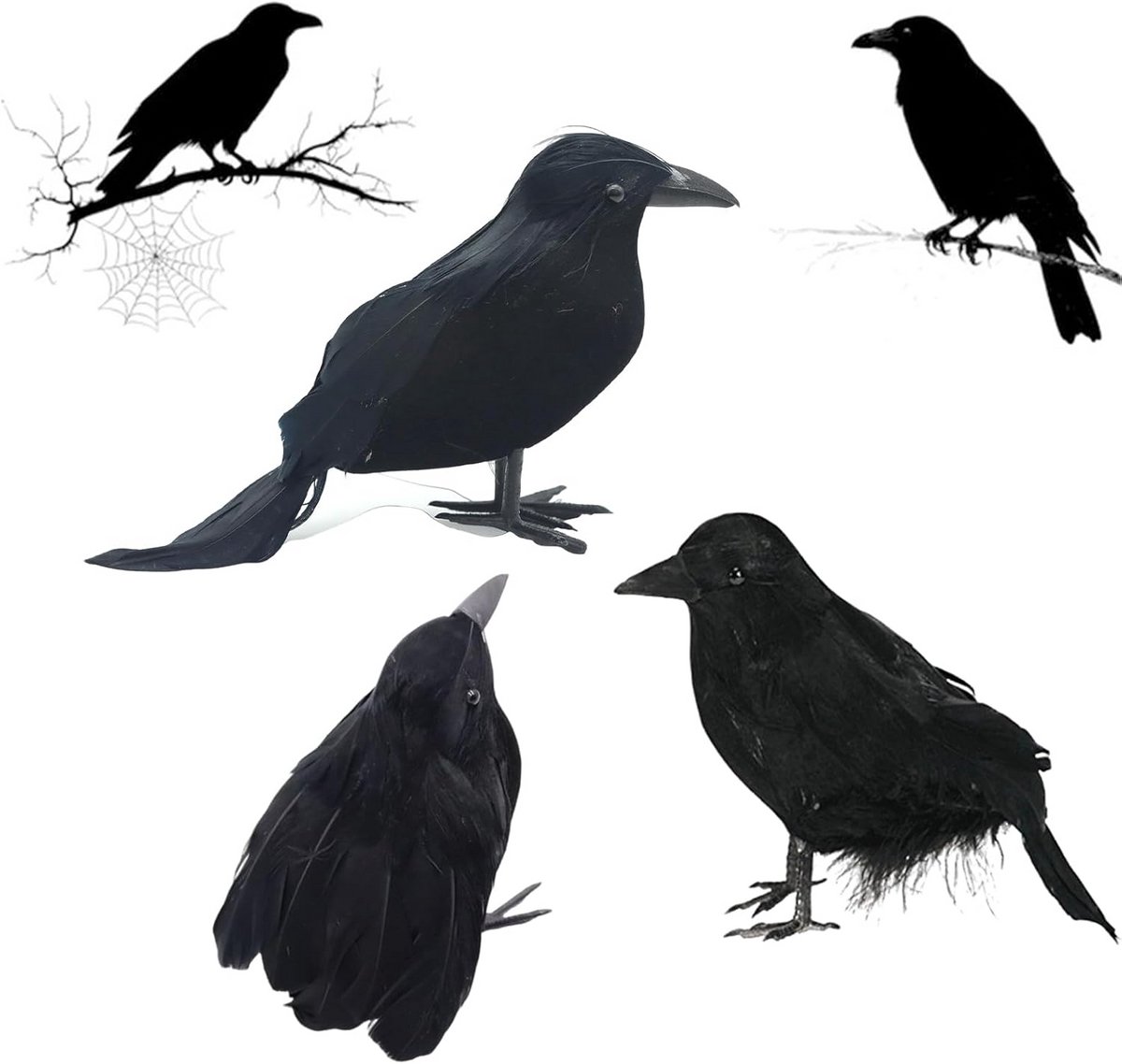 Kraaien Decoratie - Zwarte Vogels - Halloween Versiering - Realistisch Ontwerp - 3 Stuks - Zwart