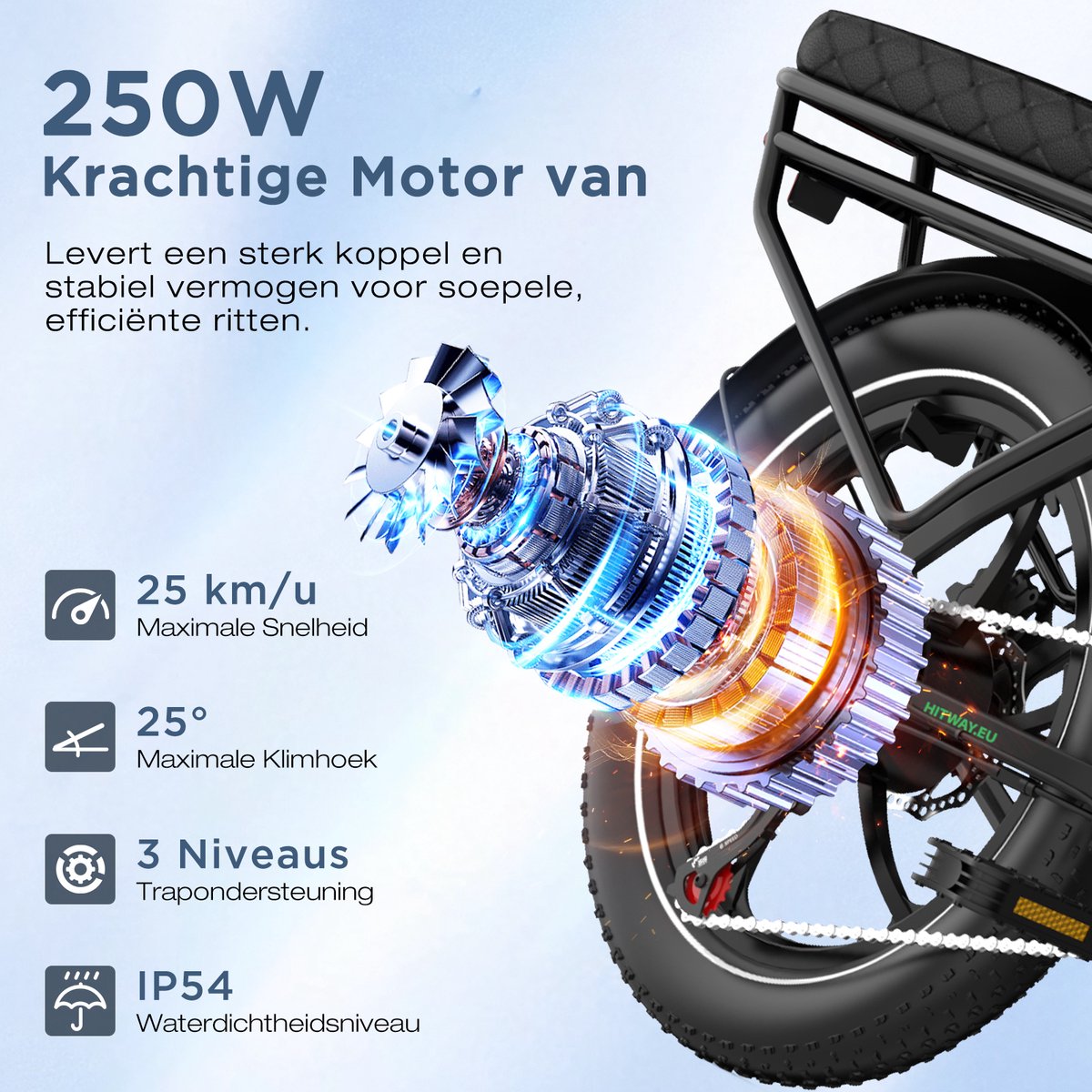 Hitway Elektrische Fiets BK6S Pro - 20*4.0 Inch Fat Tire City Commuter EBike met Afneembare 48V 18Ah Lithium Batterij - Opvouwbaar Mountain E-Bike met 250W Motor - APP Bediening - 7 Versnellingen - IP54 Waterdicht - afbeelding 2