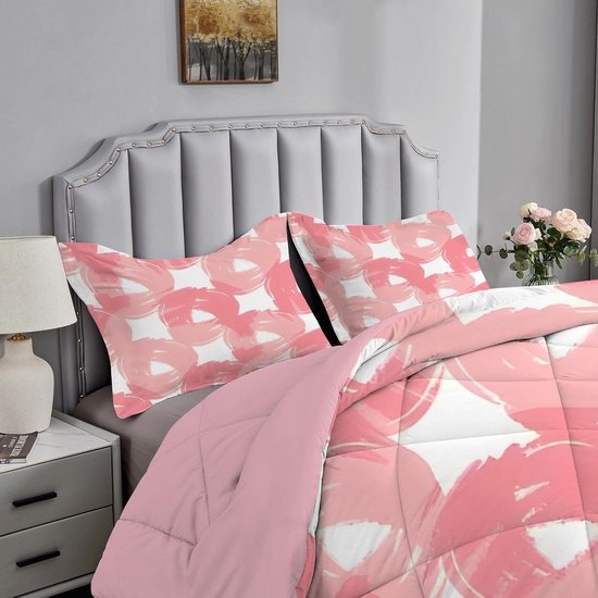 Dekbed set - Dekbed met slopen - Comfortabel slapen - Dubbelzijdig patroon - 200x200cm - Roze
