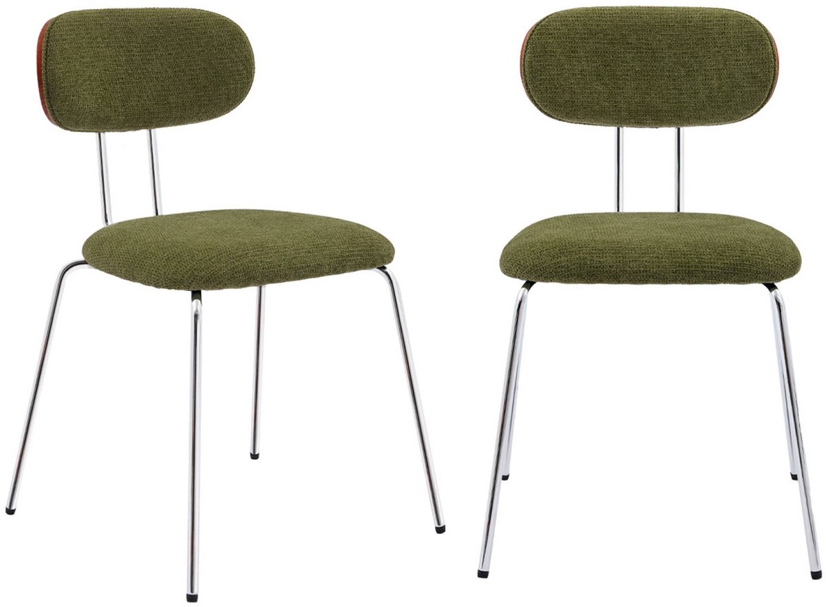 sweeek - 2 stoelen gebogen hout walnootkleur en waterafstotende stof, poten chroom metaal - l 45 x b 55 x h 80cm - erin