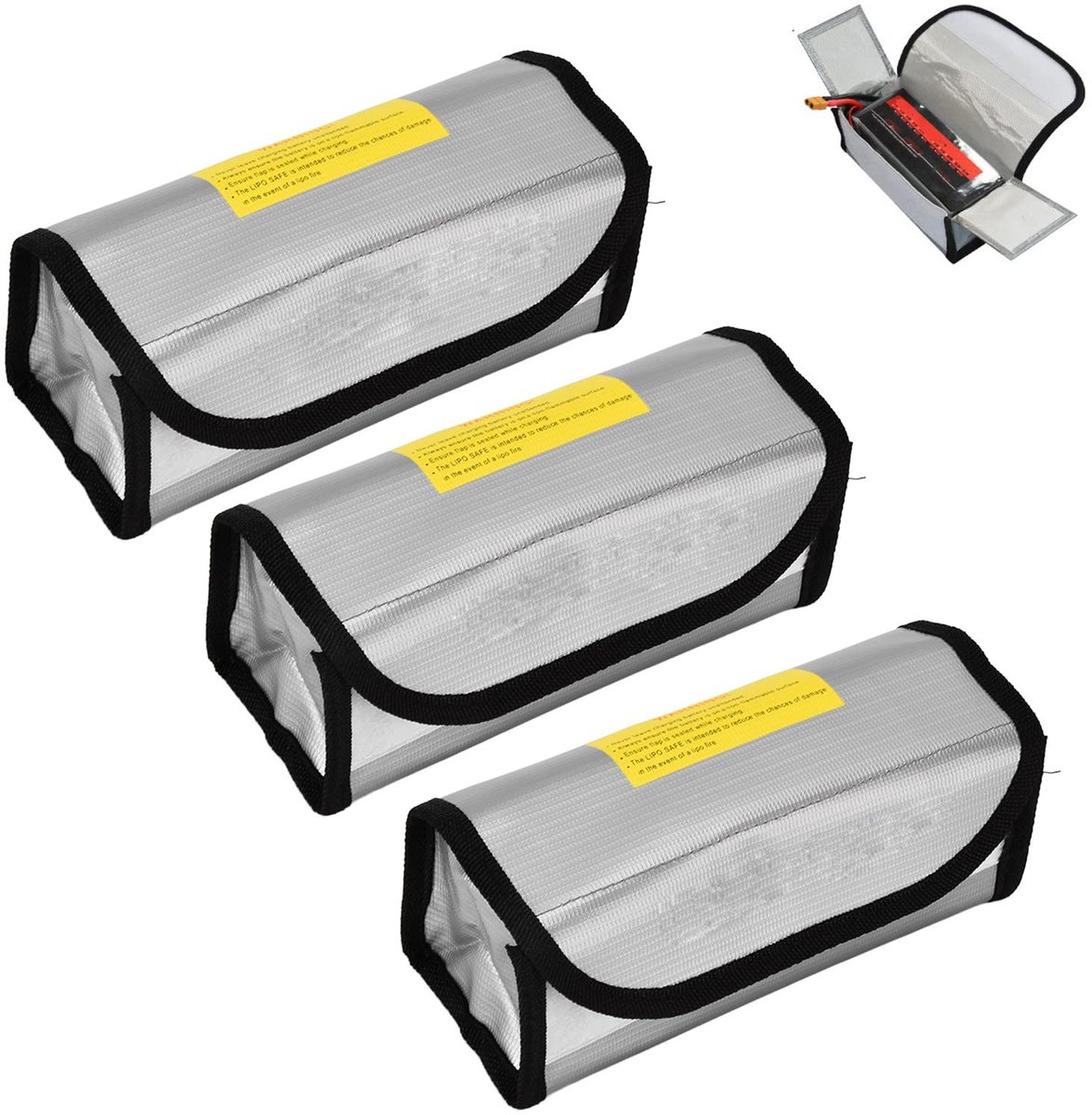 SPHProducts - Lipo Batterij Tas - Brandwerende Bescherming - 3 Stuks - Hoge Temperatuur Weerstand - Veilig Opladen - Geschikt voor Thuis en Workshops