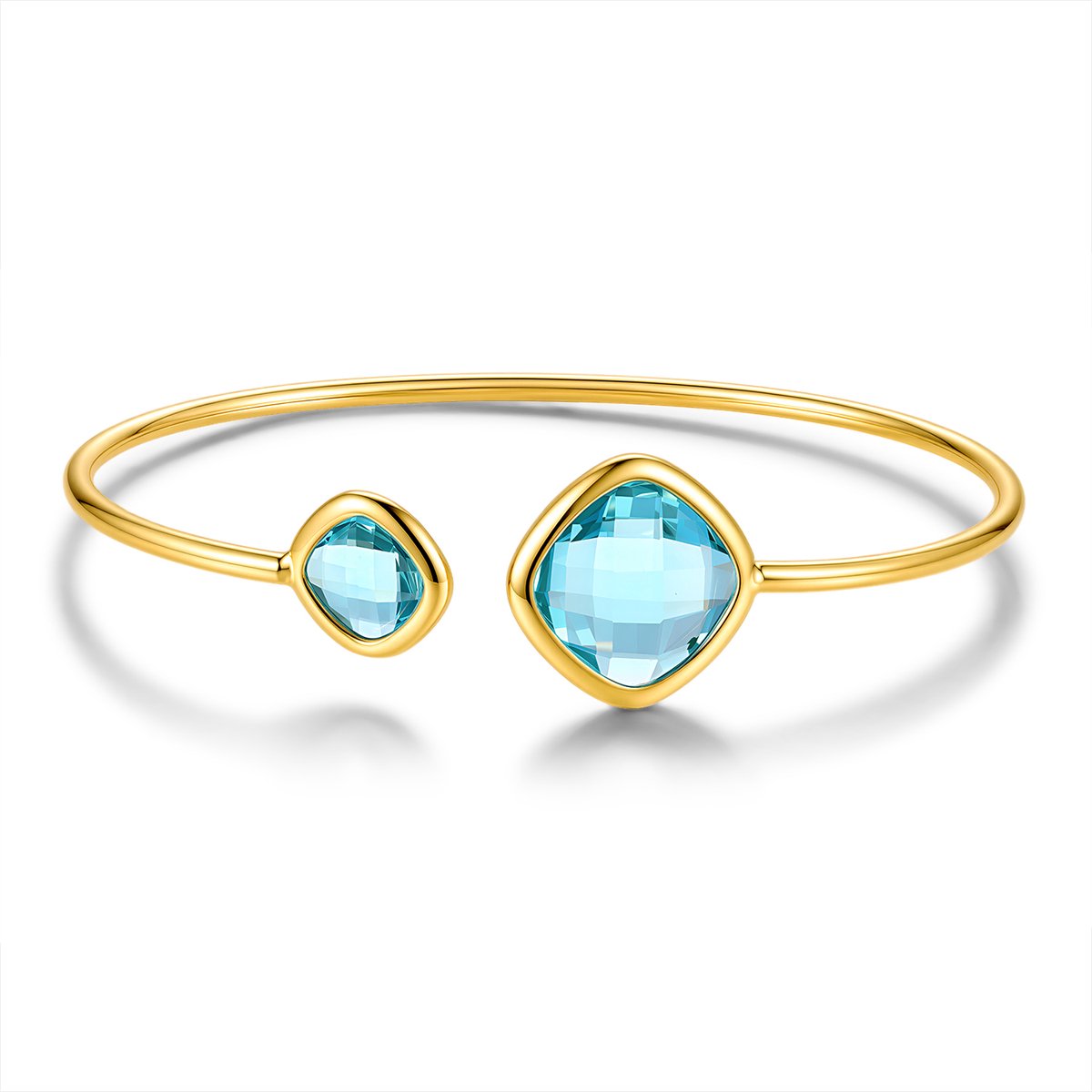 CO88 Collection 8CB-91418 – Bangle Dames – Blauwe Glasstenen – Goudkleurig – RVS – Open Armband – Cadeau voor Vrouwen