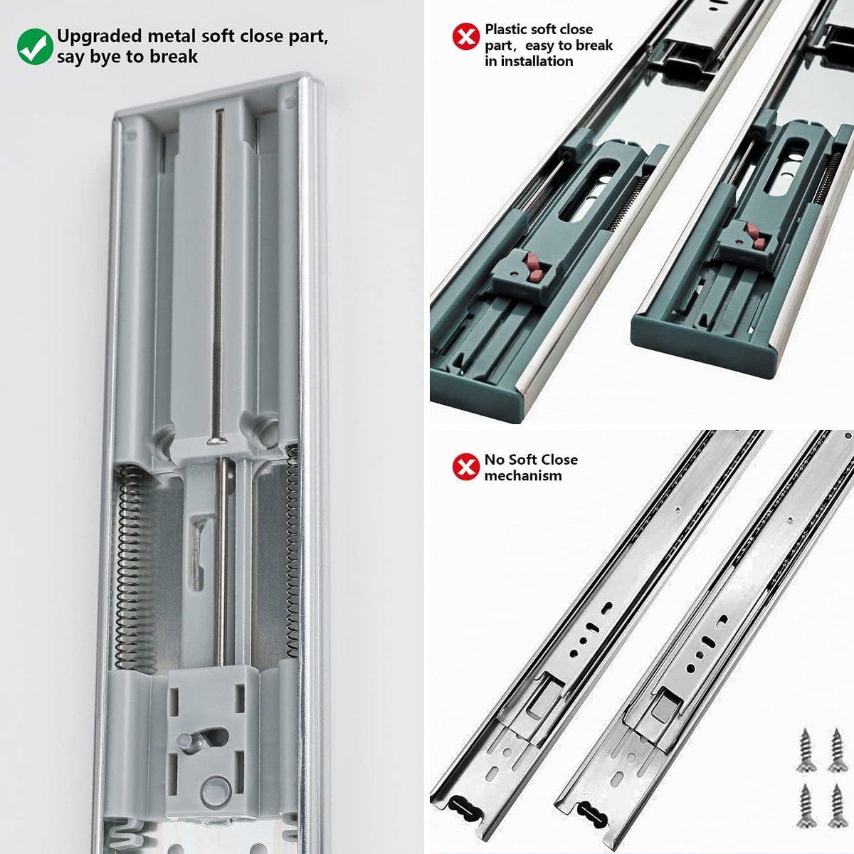 Ladegeleiders zachte sluiting - Kogellager geleiders - Kasten soepel sluiten - Volledig uittrekbaar metaal - 20 inch 100 lbs - Zilver