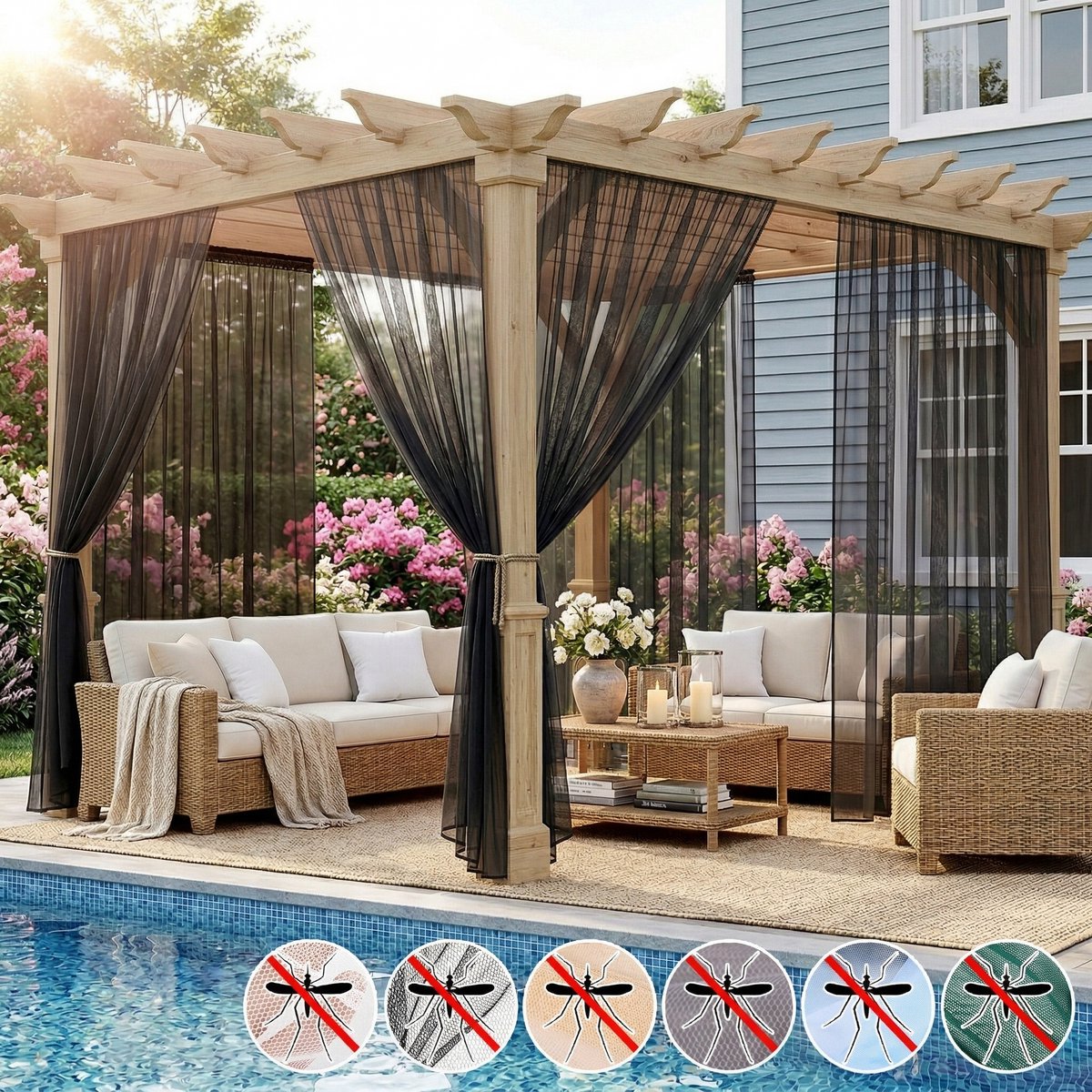 MUPOO DIY Vliegengordijn & Anti-Buite Muggengordijn kant en klaar-tegen Insecten-Op Maat te Knippen-Fijnmazig vitrages kant en klaar -Luchtig- Klamboe voor pergola Terras, Deur - Zwart - 160x213 cm-1 stuck