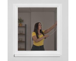 Schellenberg 70475 Easy Click vliegenscherm met pollenwerend doek, boren niet nodig, pollenwerend gaas klikt eenvoudig vast, raamnet gemakkelijk te vervangen, 130 x 150 cm, antraciet