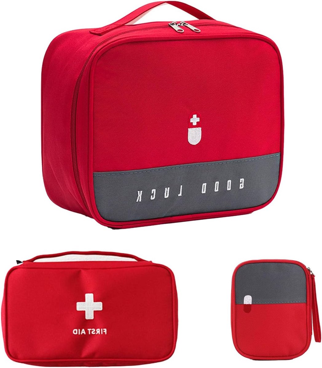Set van 3 Medicijnzakjes in Rood - Handige Opbergtassen voor Medicijnen en Eerste Hulp