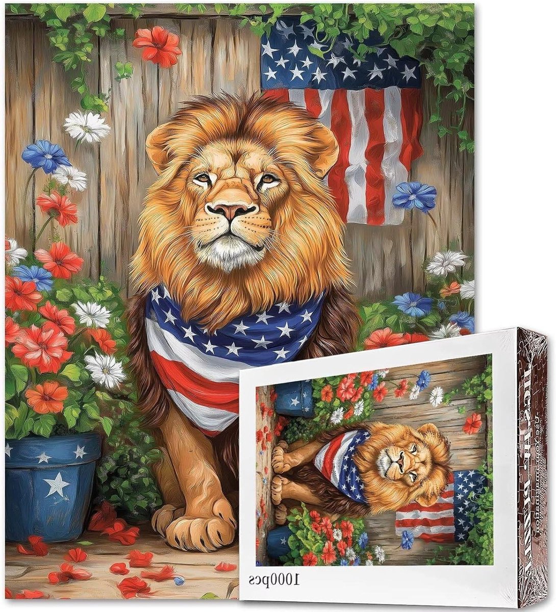 Legpuzzel 1000 stukjes - Volwassen puzzel - Ontspannen tijdverdrijf - Gerecycled puzzelbord - 50 x 70 cm - Leeuw met sjaal