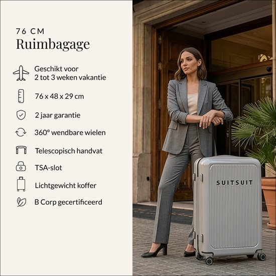 SUITSUIT Koffer 75x48x29 cm - Reiskoffer - Koffer groot - TSA Slot - 71L - Caretta - Titanium Grey