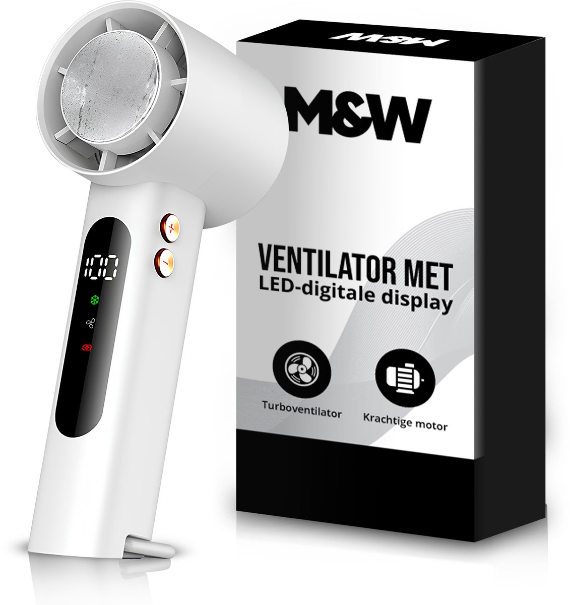 M&W® Mini Ventilator Draagbaar – Handventilator met IJs Koeling – Oplaadbaar USB (3000 mAh) – Stil & Krachtig – 3 Standen – Compacte Zakventilator voor Reizen, Festival, Kantoor & Thuis