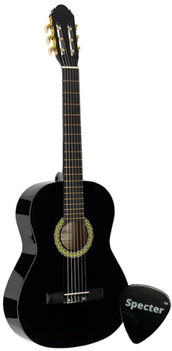 Antonio Martinez Klassieke Gitaar 3/4 Size Black met Specter Plectrum